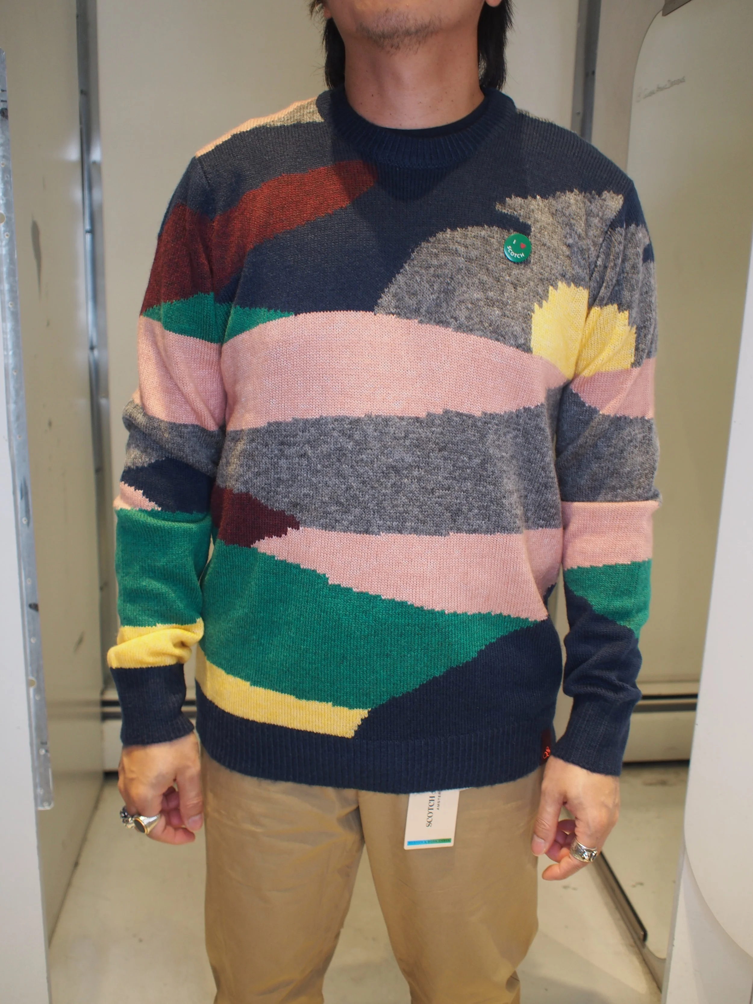 Scotch & Soda Woven jacquard multi coloured crew neck sweater