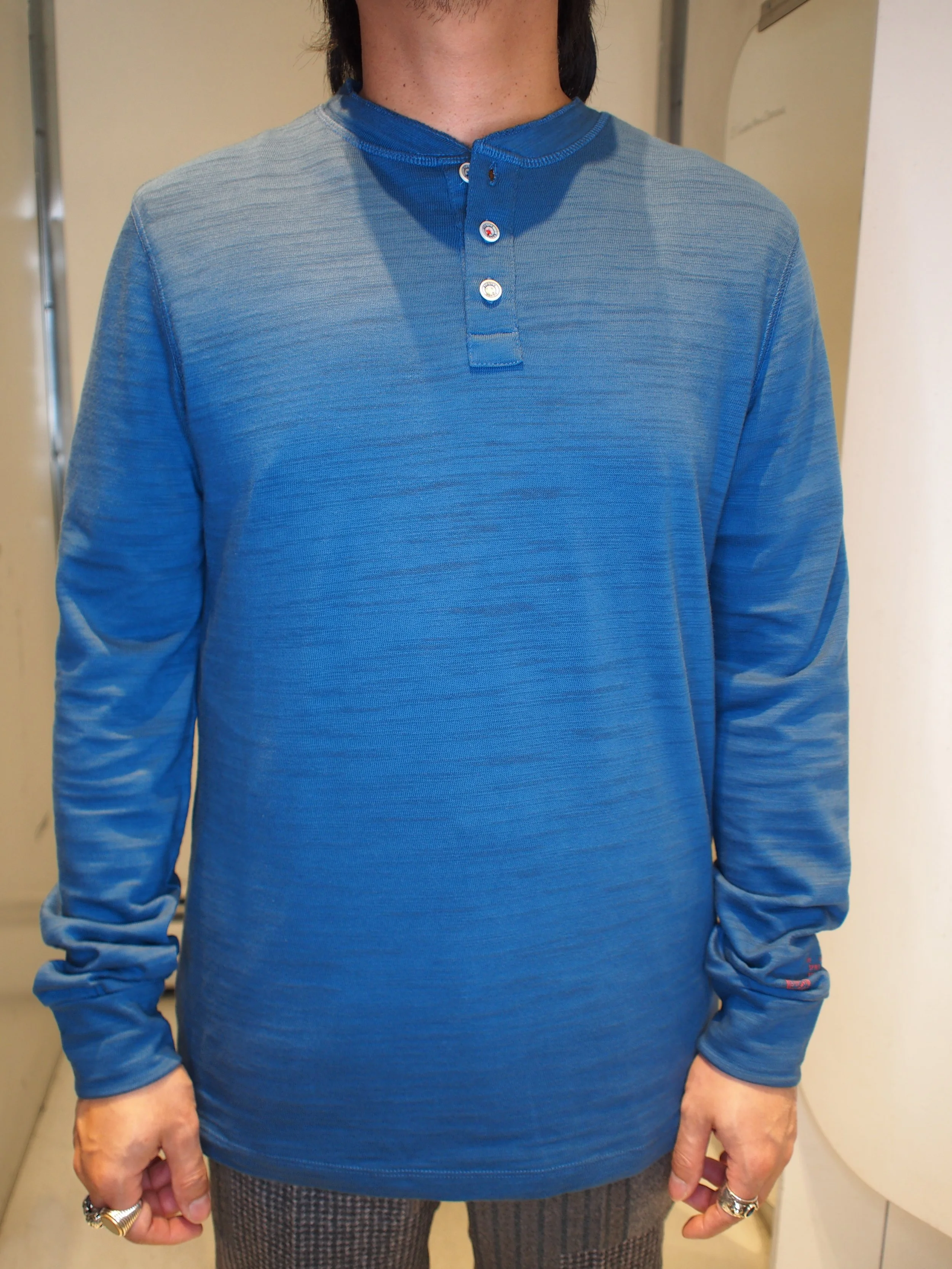 Scotch & Soda Long Sleeve slub jersey grandad shirt - Winter Sky