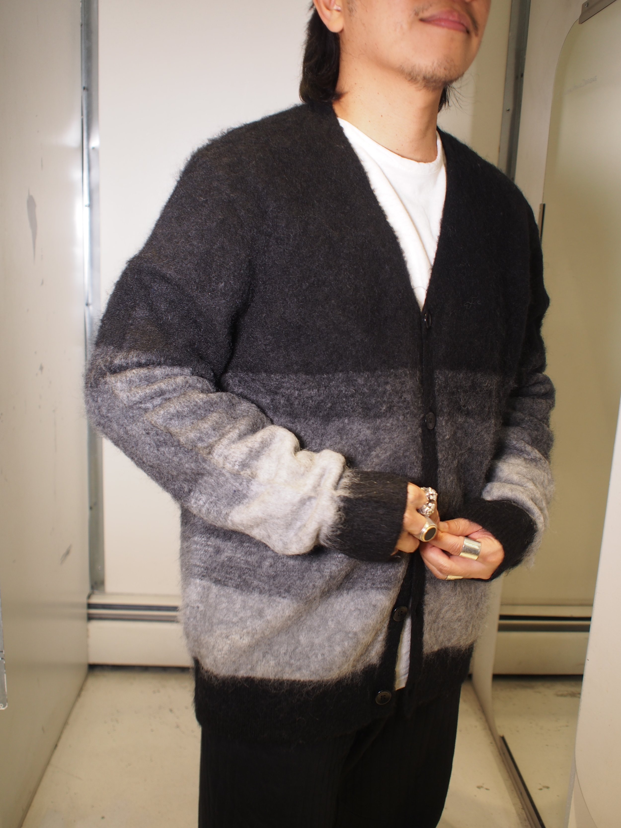Good Man Brand Brushed Mohair Cardigan - Black Ombre — global 