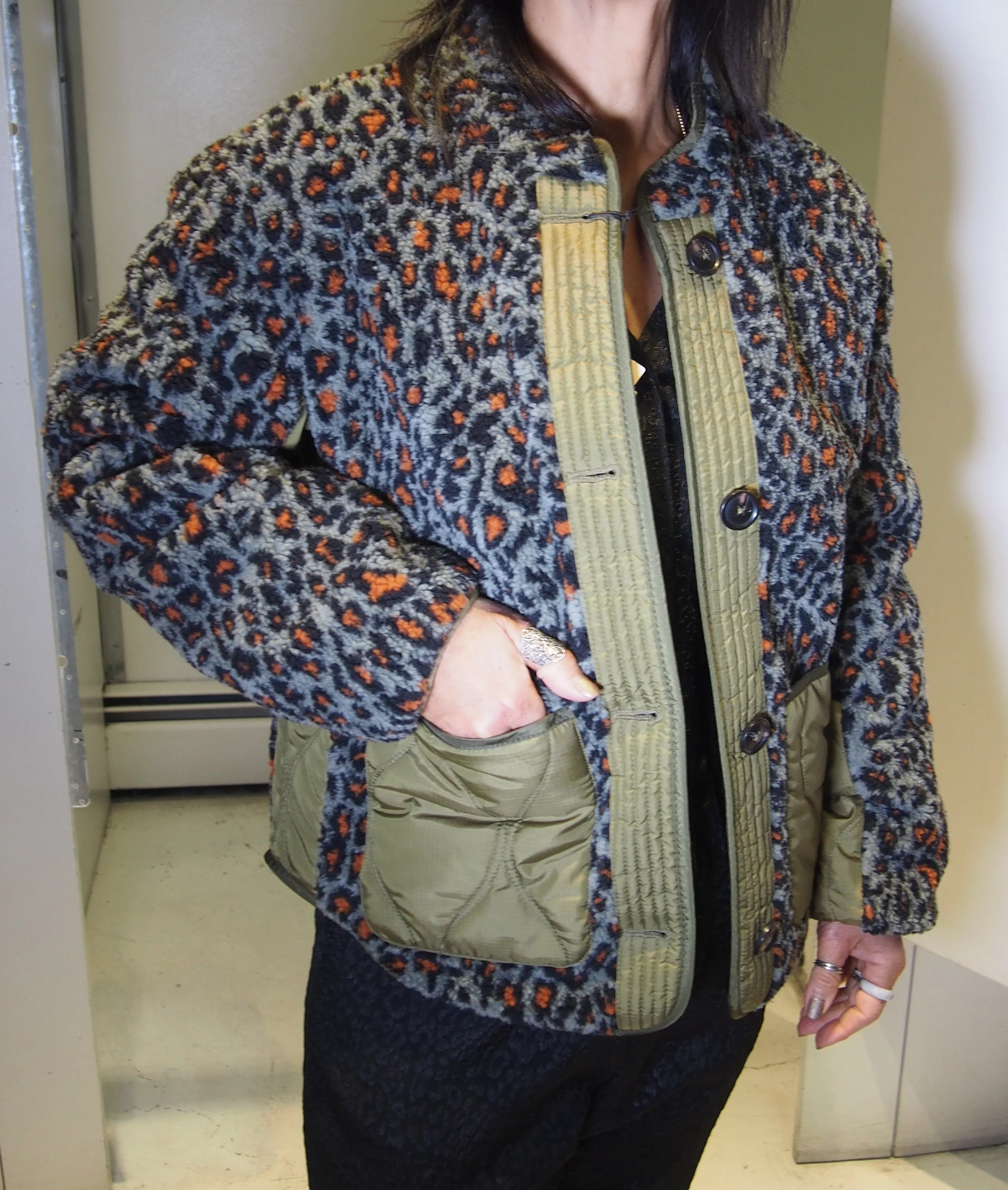 Maison Scotch & Soda reversible teddy quilted liner jacket - Army/Leopard