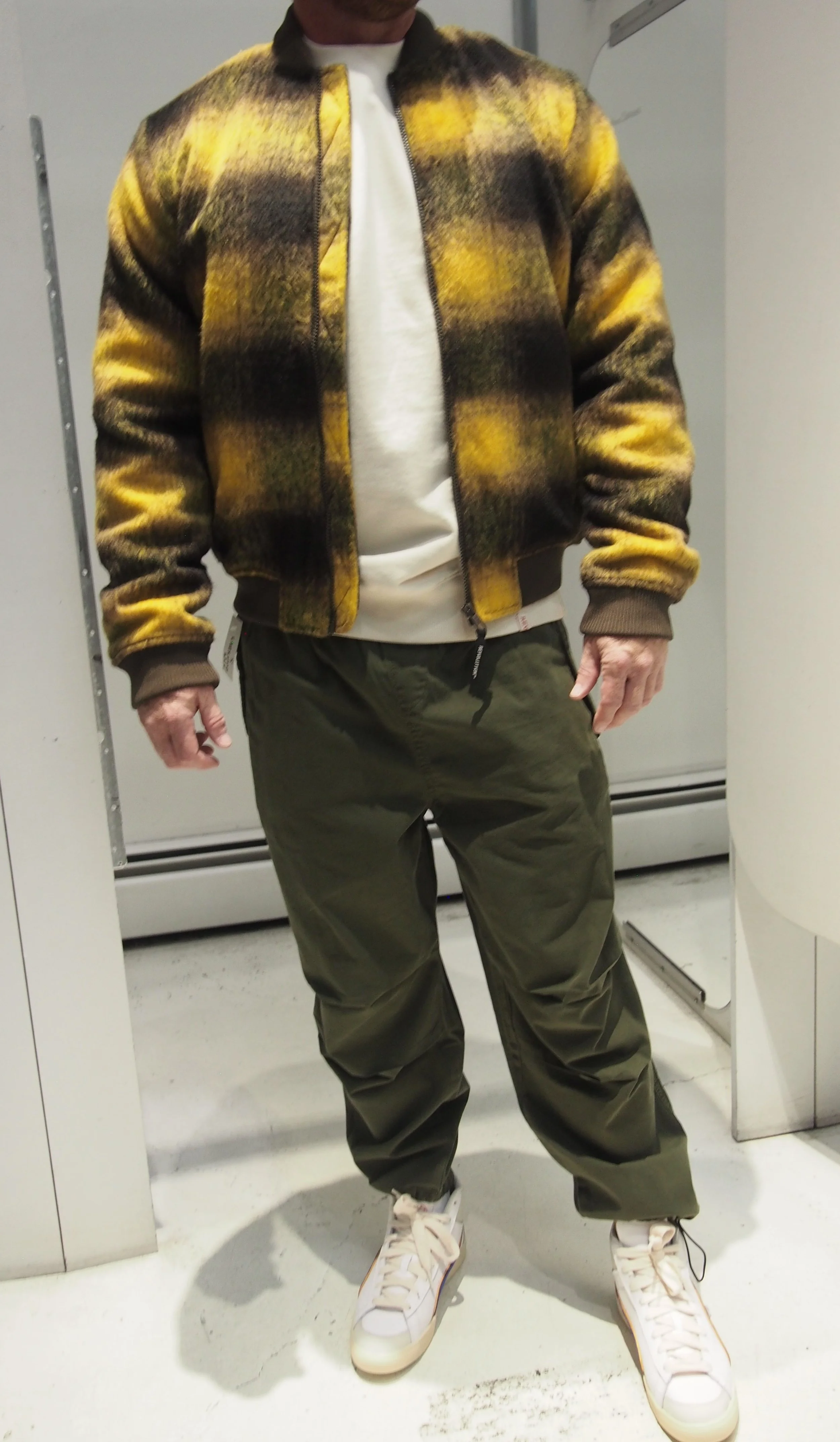 Revolution RVLT Shadow Check Padded Bomber Jacket - Dark Yellow