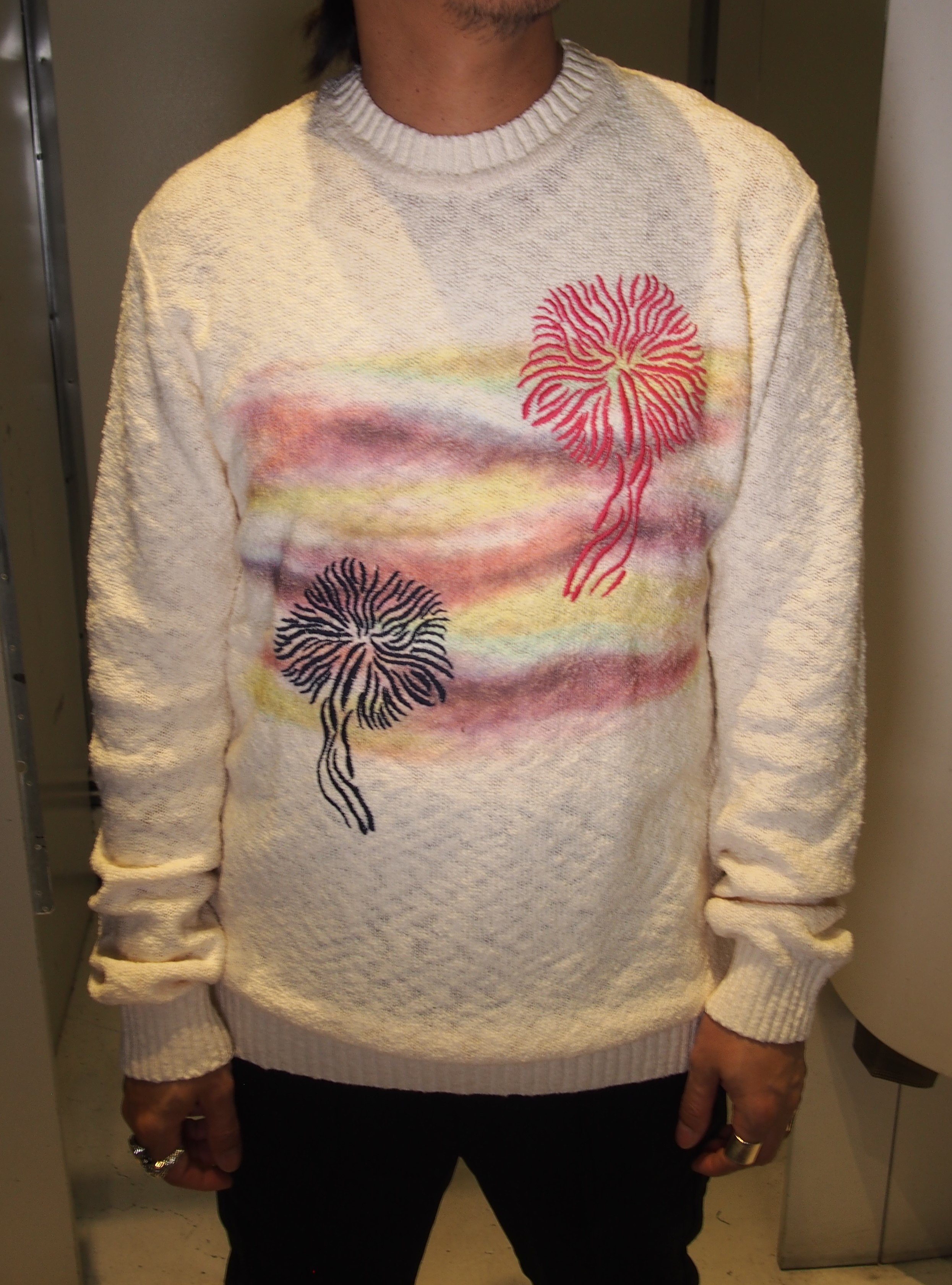 Scotch & Soda Embroidered Artwork Boucle crew neck sweater - White