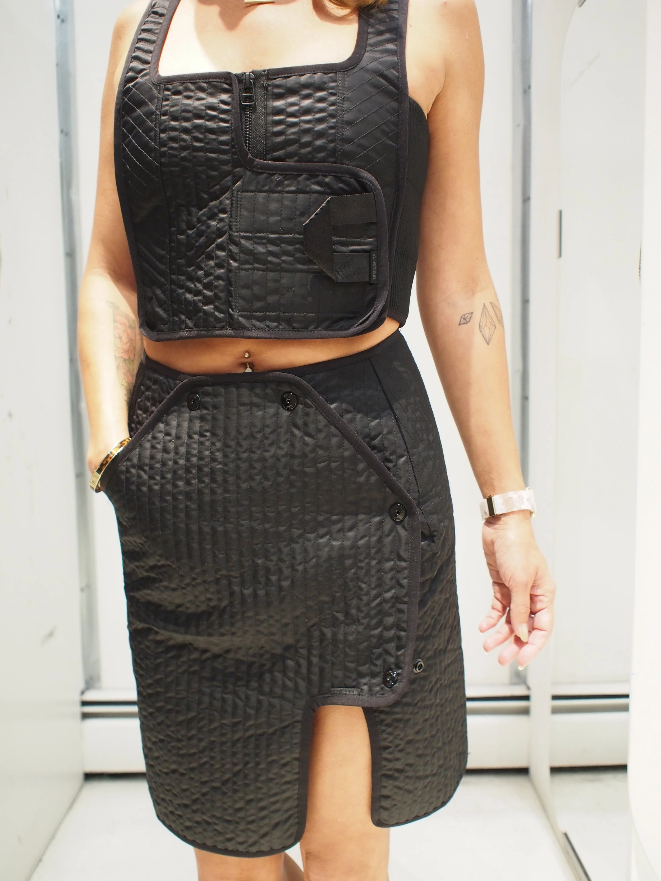G-Star Raw Quilted Snap  Pencil Skirt - Dk Black Lune Nylon
