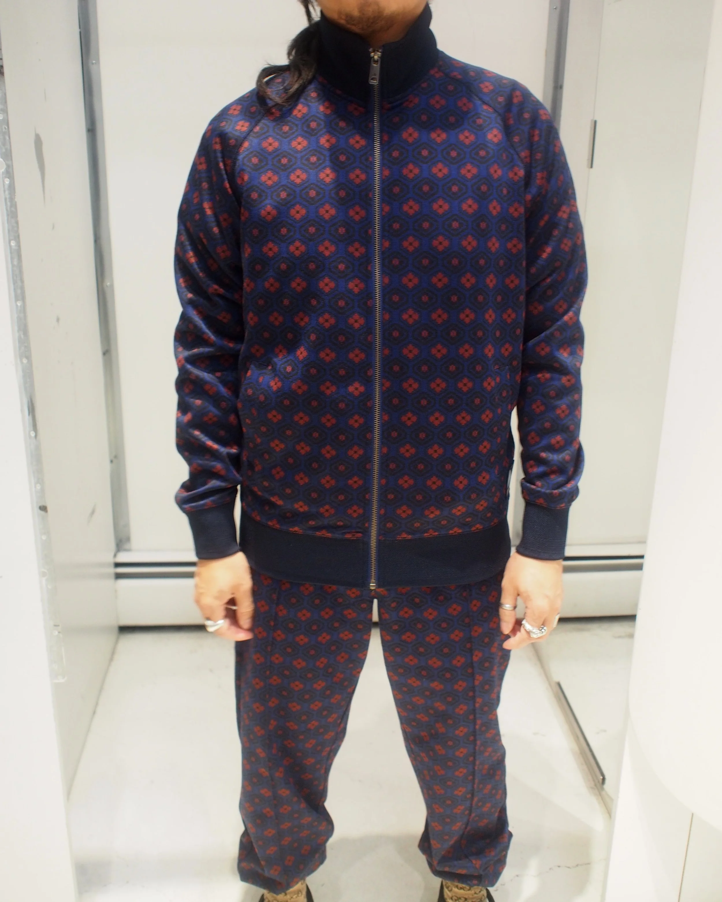 Scotch & Soda Geometric Jacquard zip through track top (co-ord) - Ink Blue
