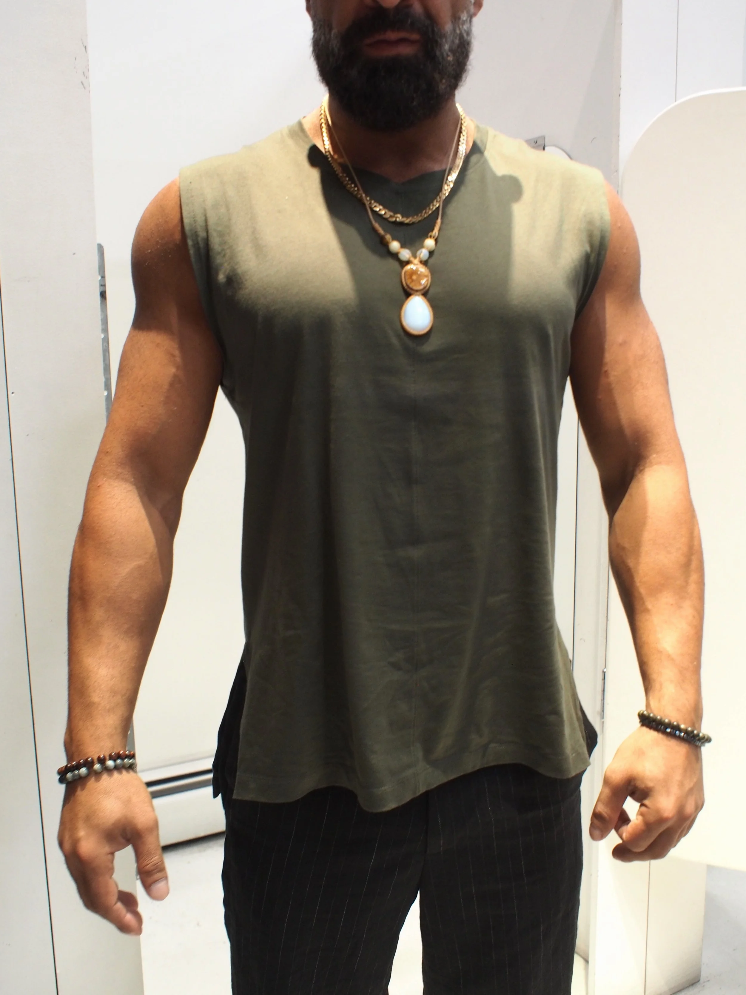 La Haine Inside Us LM154 Comfort Jersey paneled muscle tank - Asfalt Green