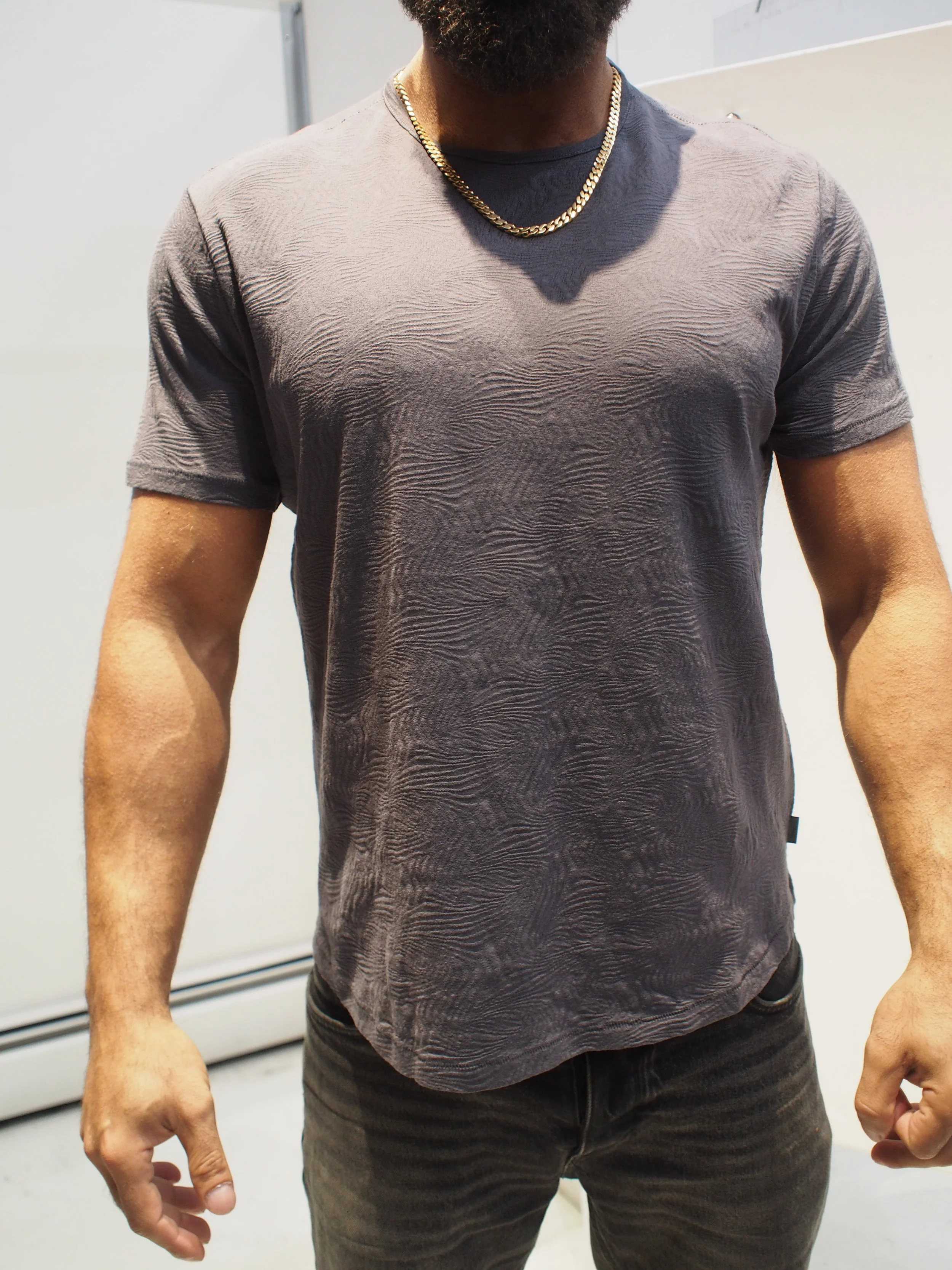 John Varvatos Blaise ss crew knit with wave texture - Iron Grey