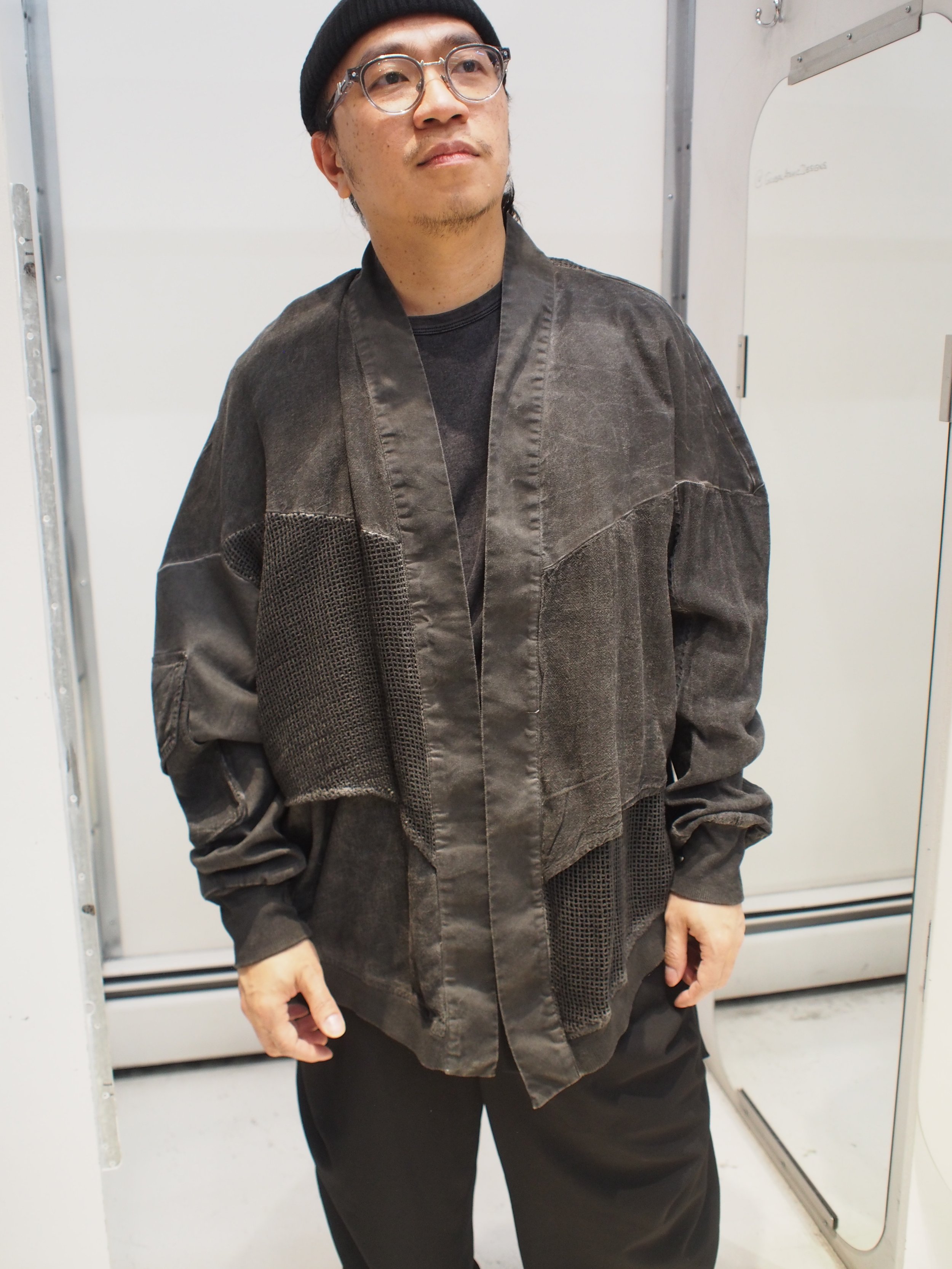 La Haine Inside Us 3B asymmetrical oversized linen mix jacket - OD Grey