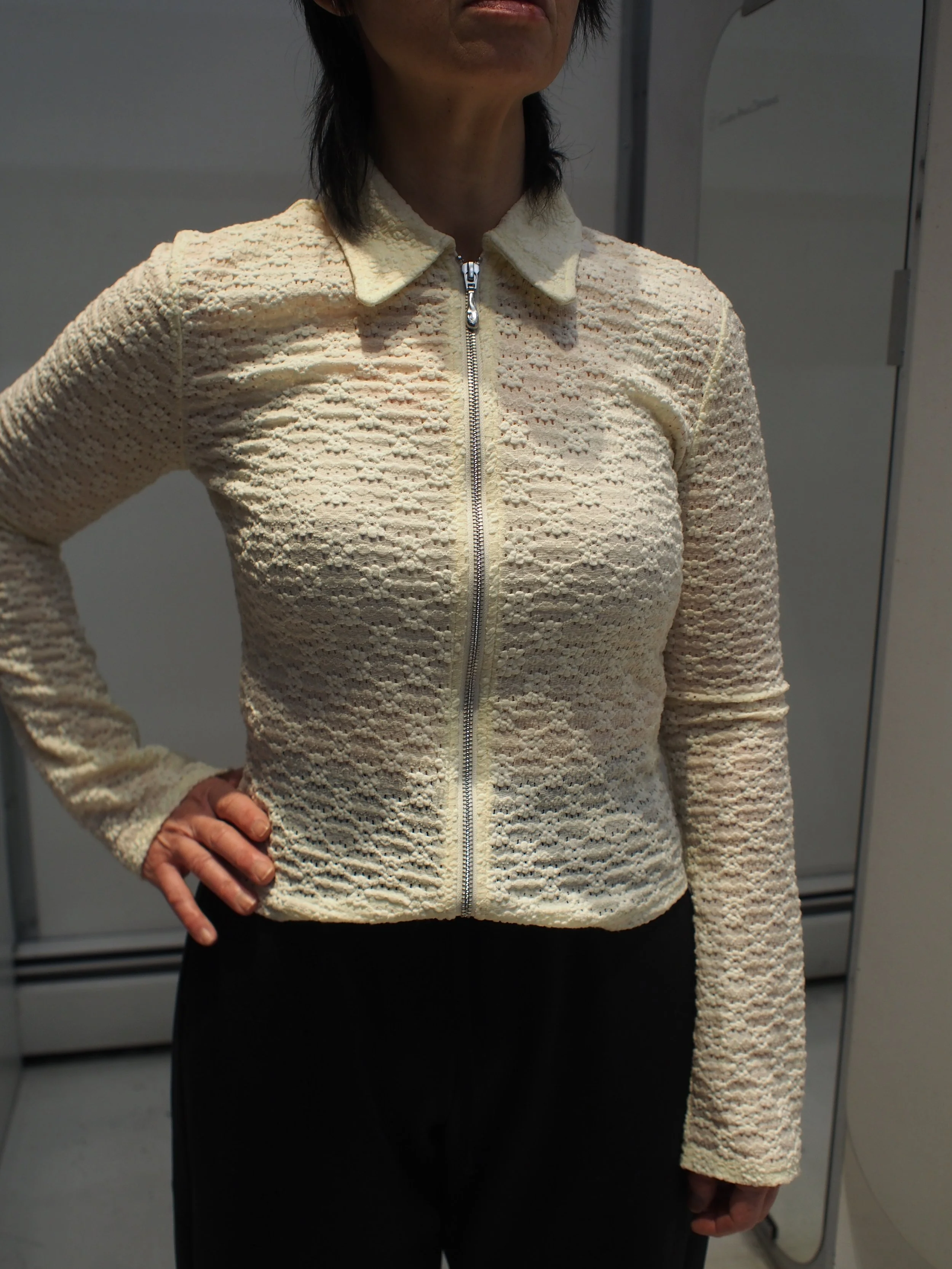 Scotch & Soda Zip through open structure l/s top - Eggnog