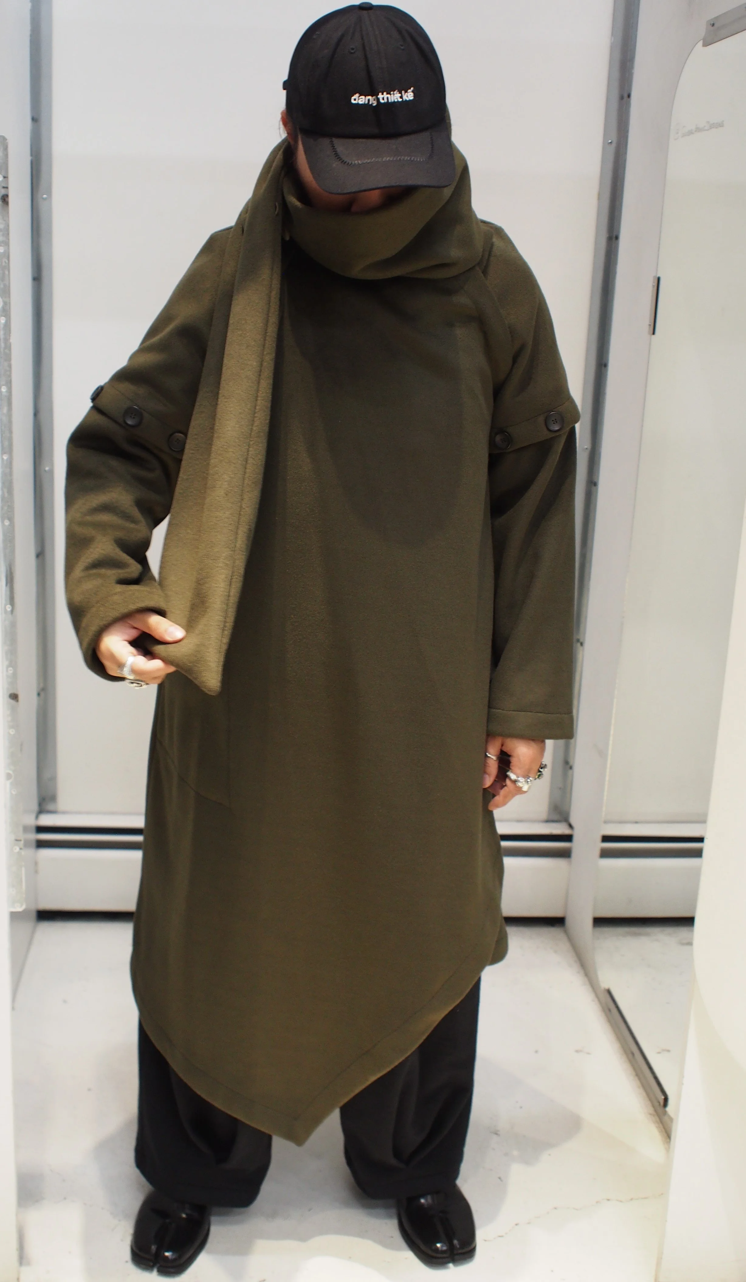 Lotus Eaters JOIFION Asymmetrical Convertible Cape Coat - Dark Olive