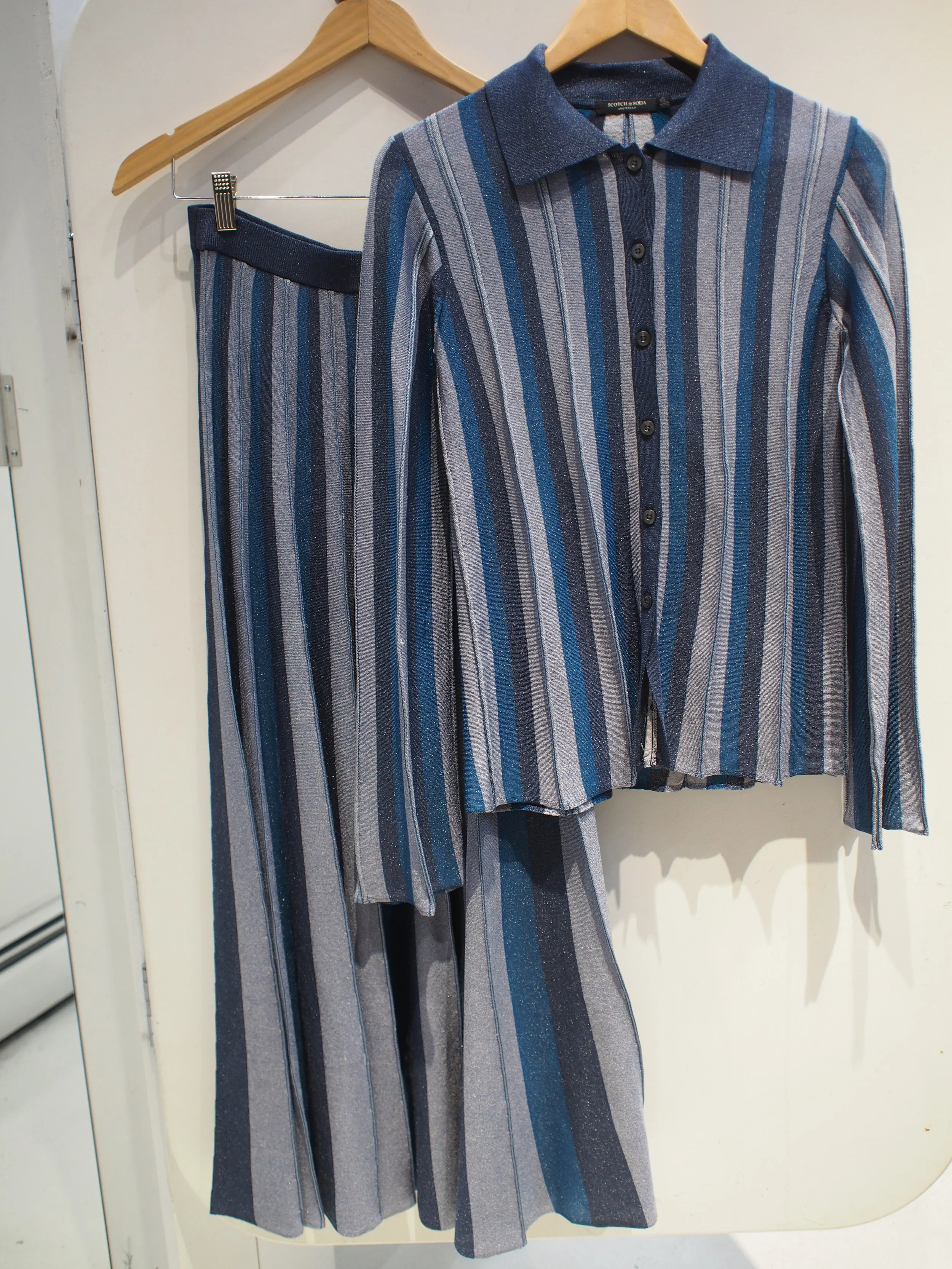 Scotch & Soda Pleated Lurex stripe knitted shirt & skirt set