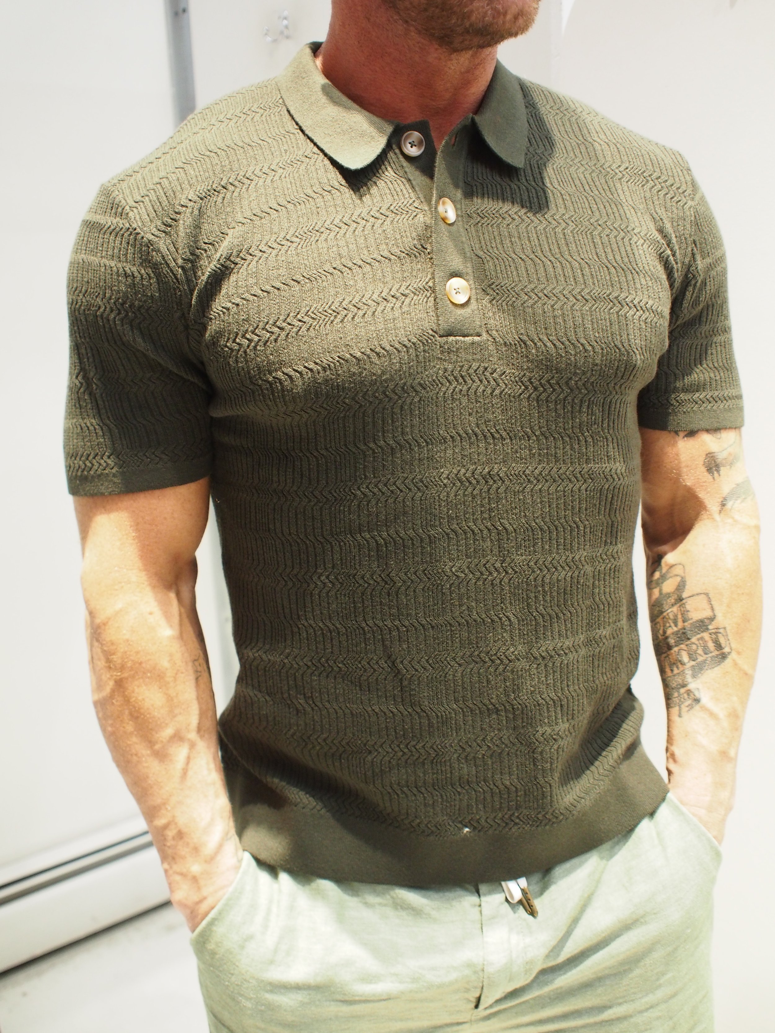 RAILS Nathan Jacquard Knitted S/S Polo - Ancient Olive