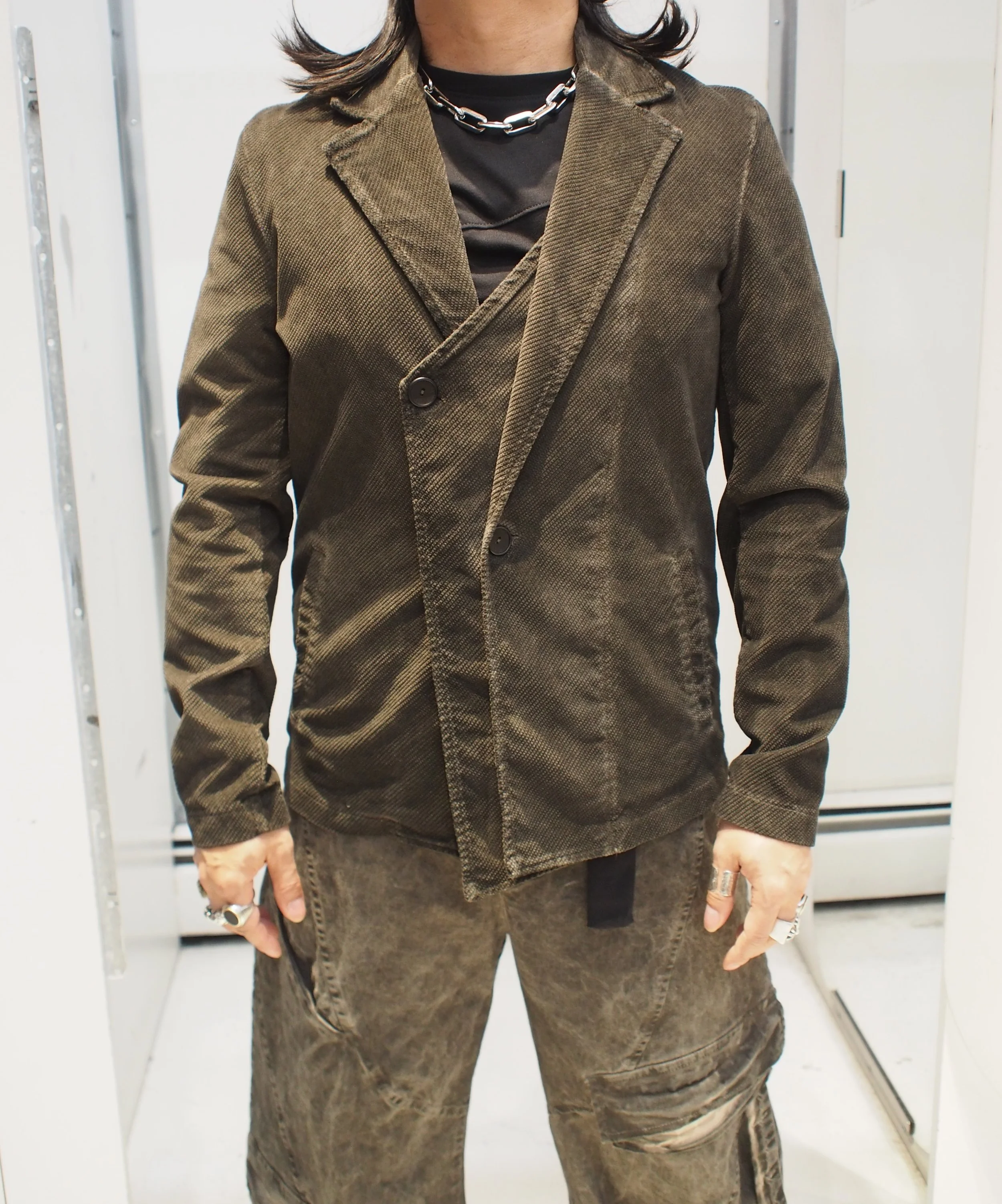La Haine Inside Us 3B Corded Velvet double front blazer - OD Mud