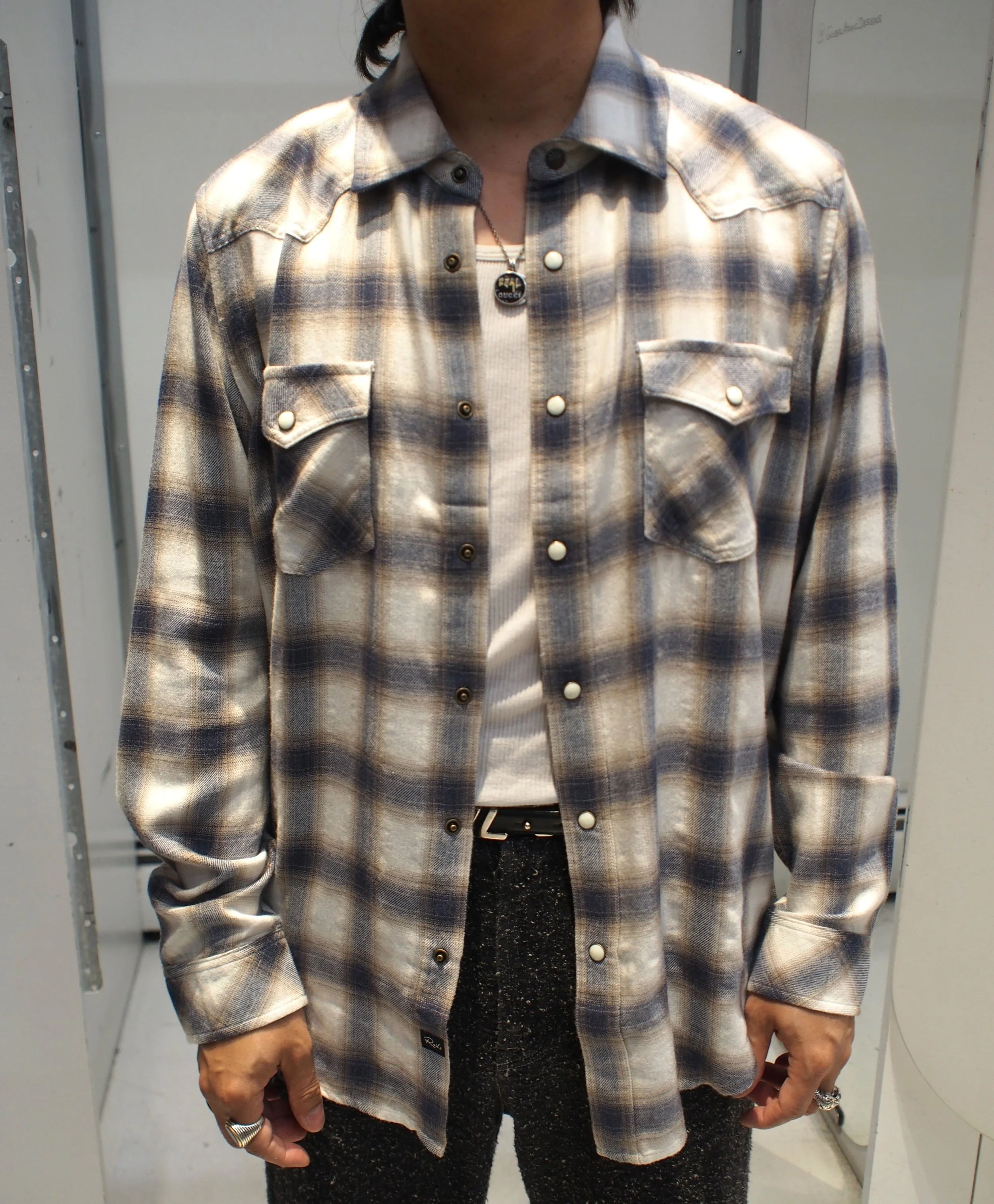 RAILS The Roy snap front western shirt - Wheat Marine Heather Check