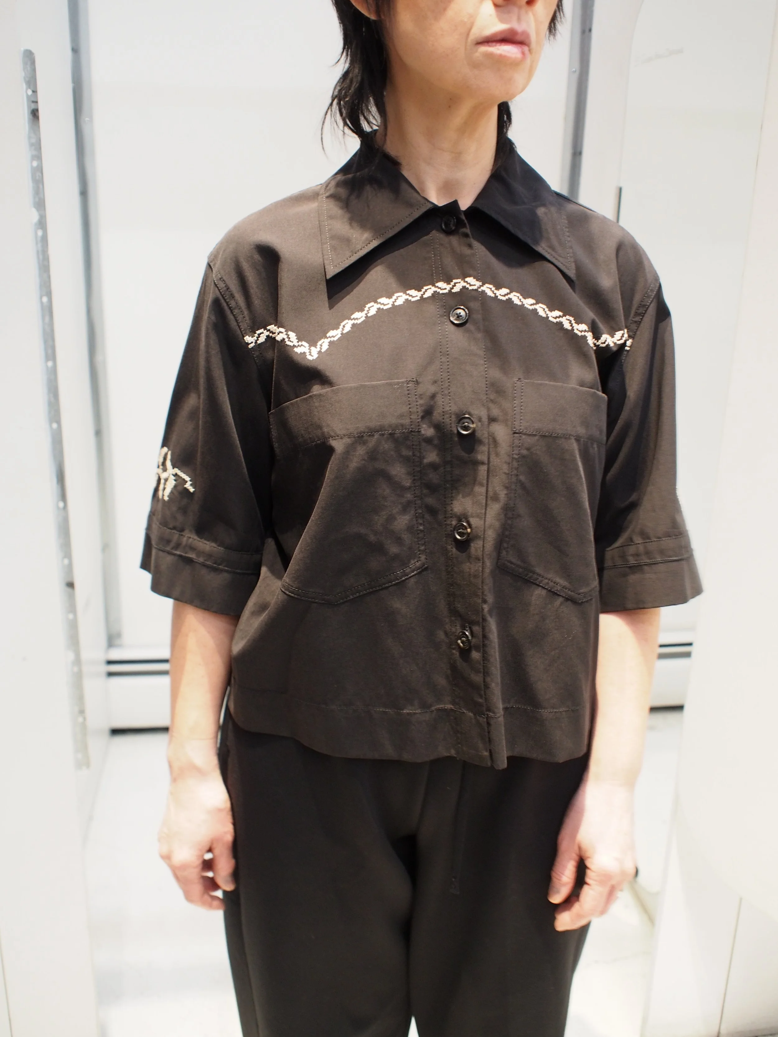 Scotch & Soda Cross stitched boxy s/s shirt - Meteorite