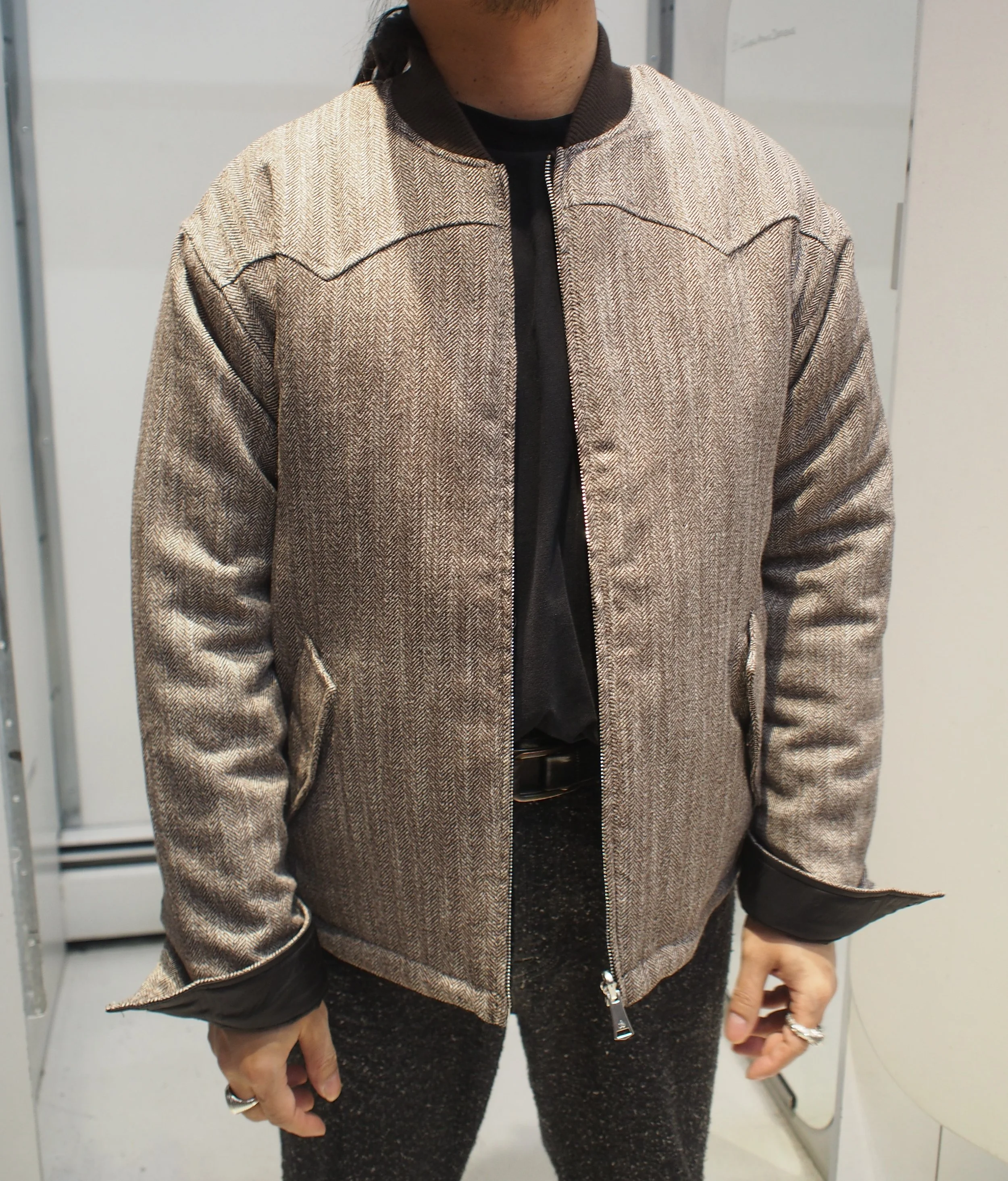 Scotch & Soda Yarn dyed reversible padded bomber jkt - Demitasse herringbone/Black