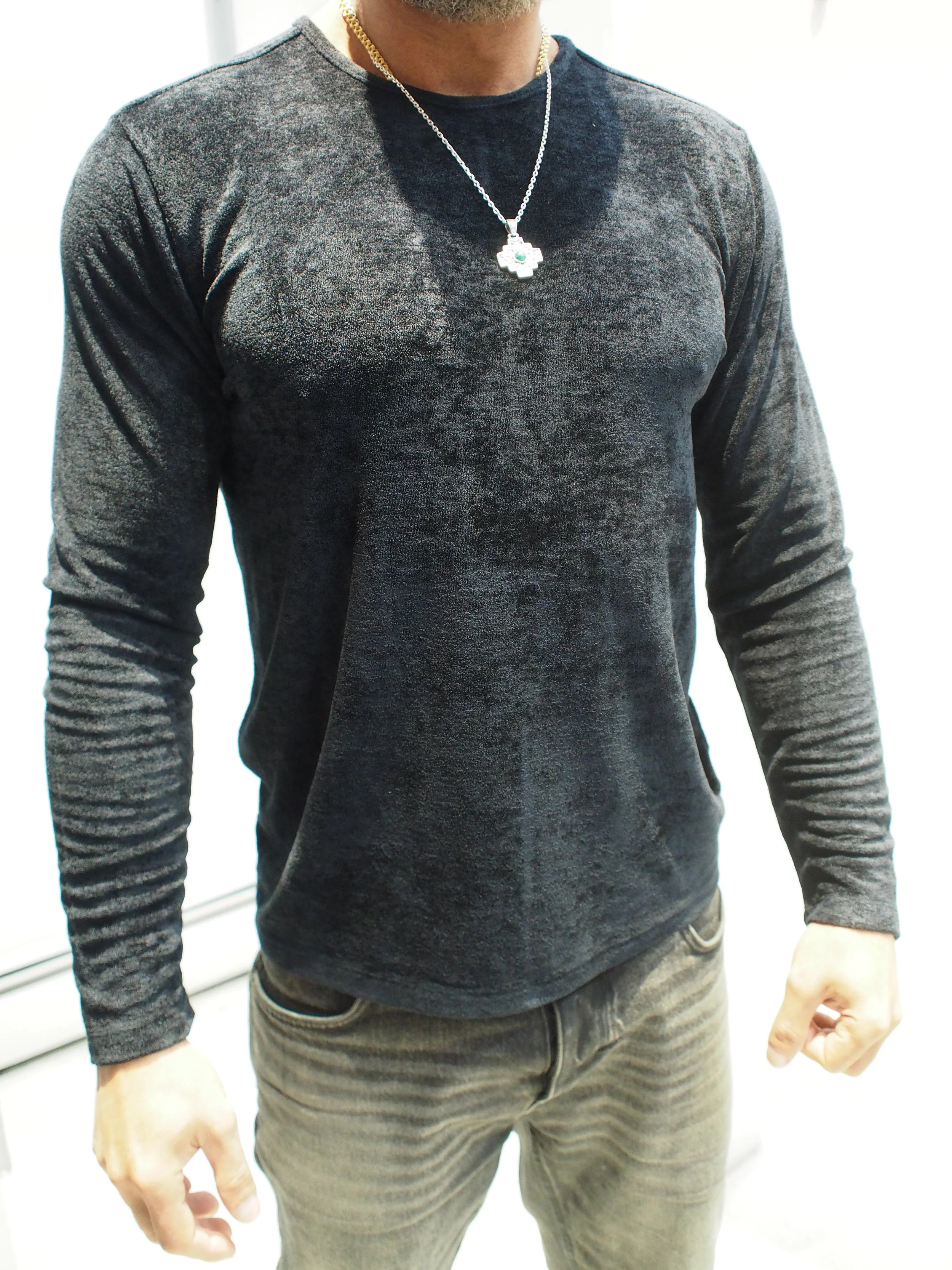 John Varvatos Rosario velour crew neck l/s- Black