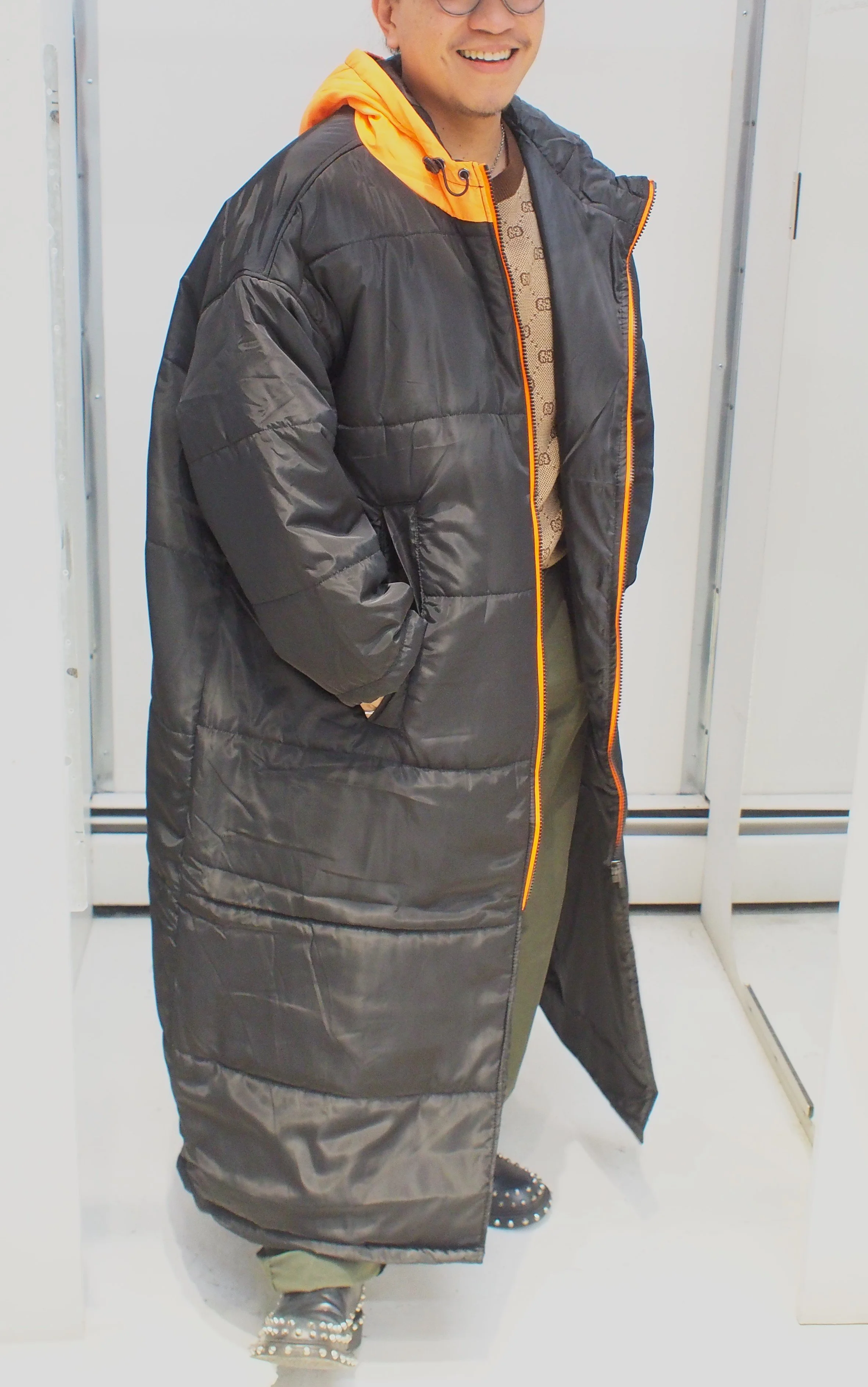 SittingSuits Black Sport colour block hooded blanket coat