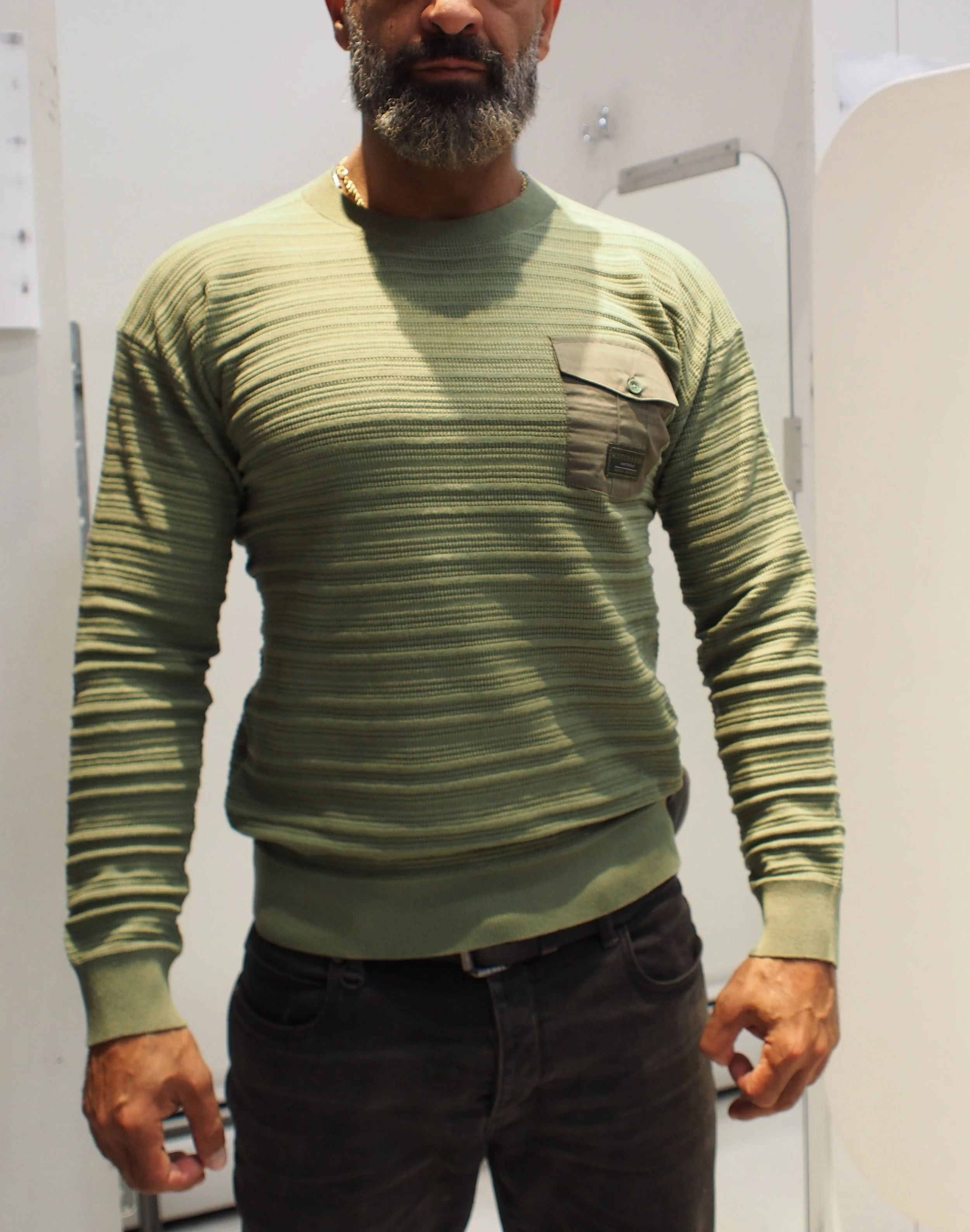 Scotch & Soda structured chest pocket crew neck pullover - Oil Green