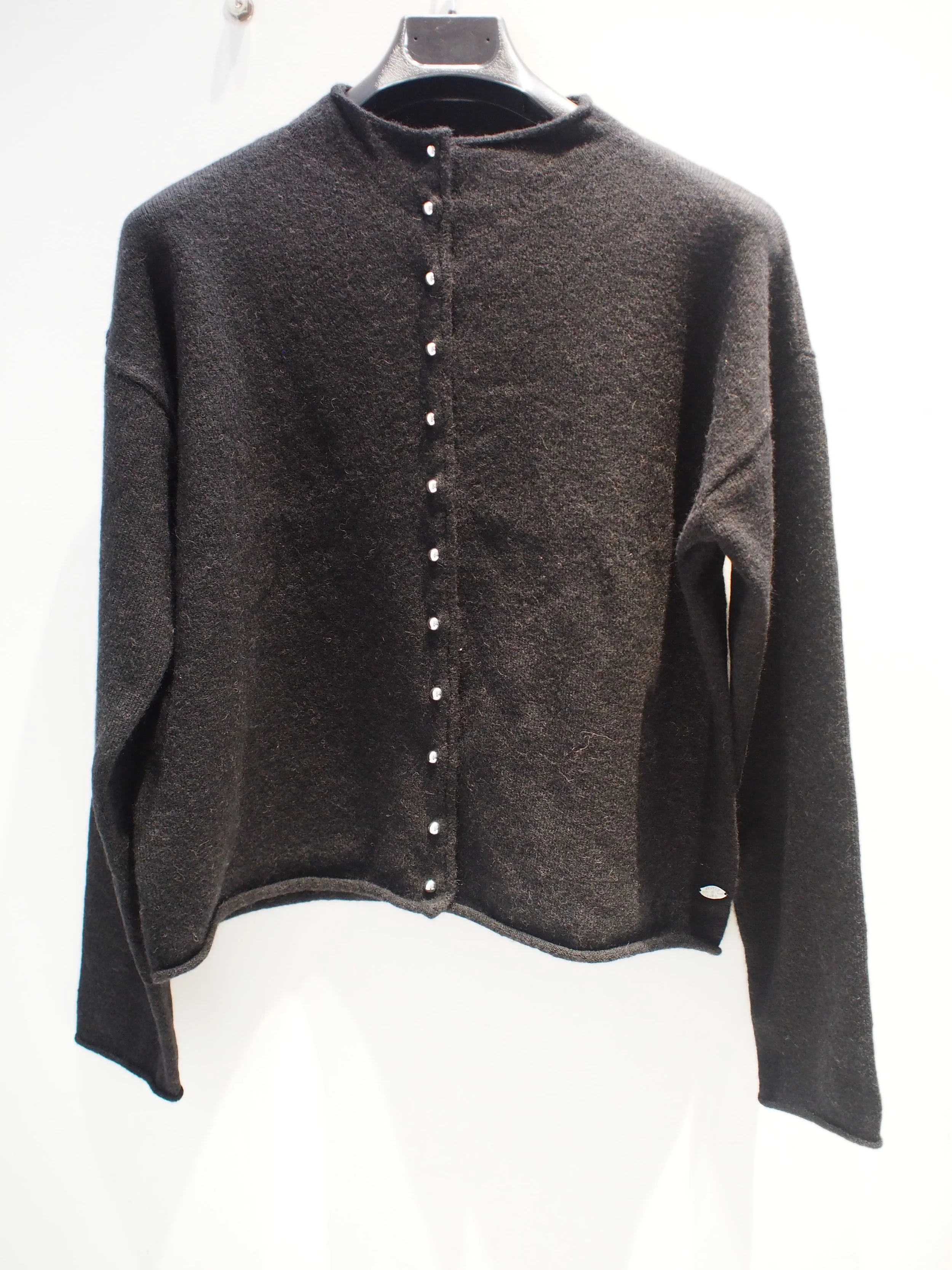 Scotch & Soda Fuzzy wool blend funnel neck pierced cardigan - Black