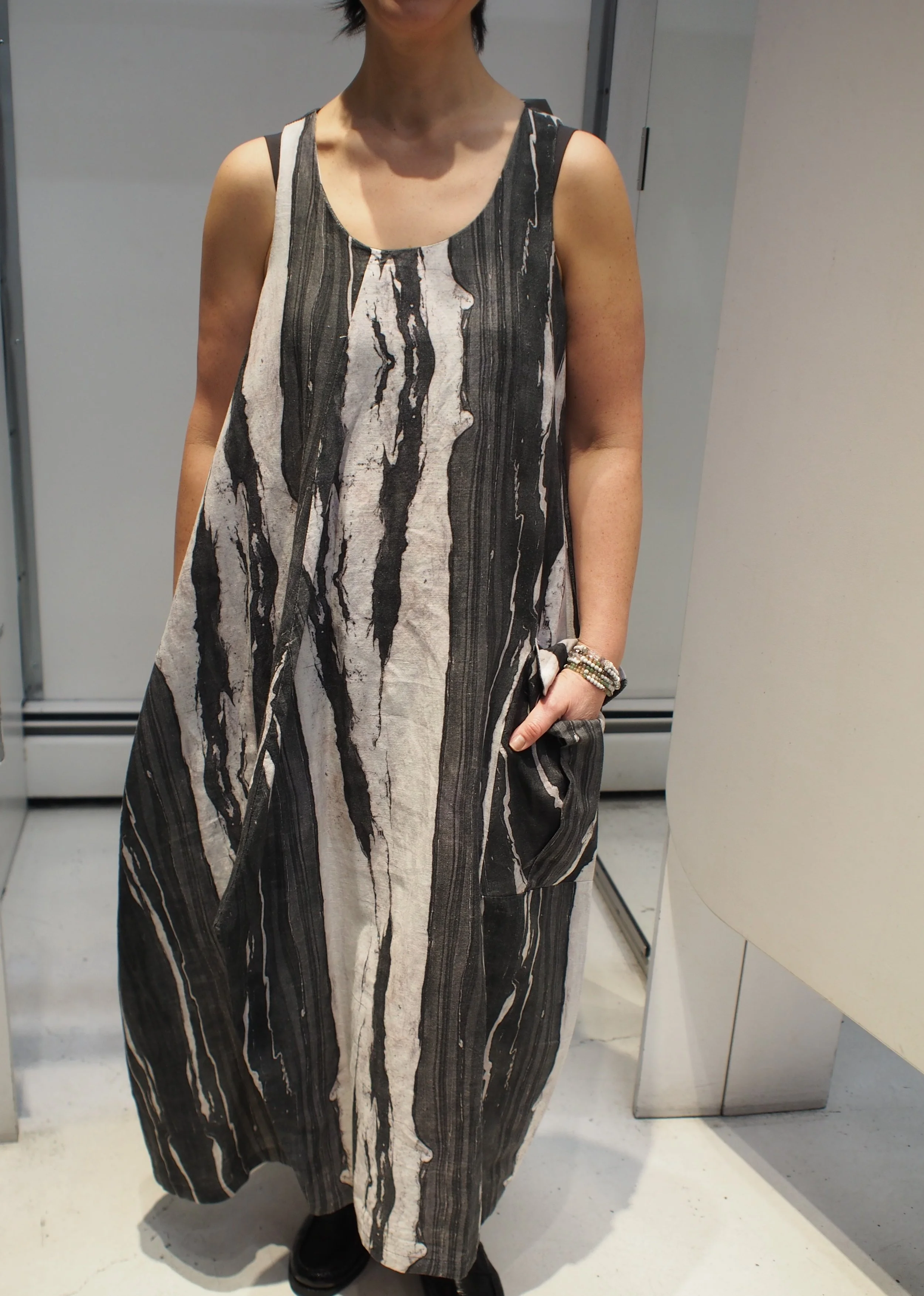 Lotus Eaters SABA linen cargo tank dress - Black/White Marble AOP  GLOBAL  ATOMIC DESIGNS INC.