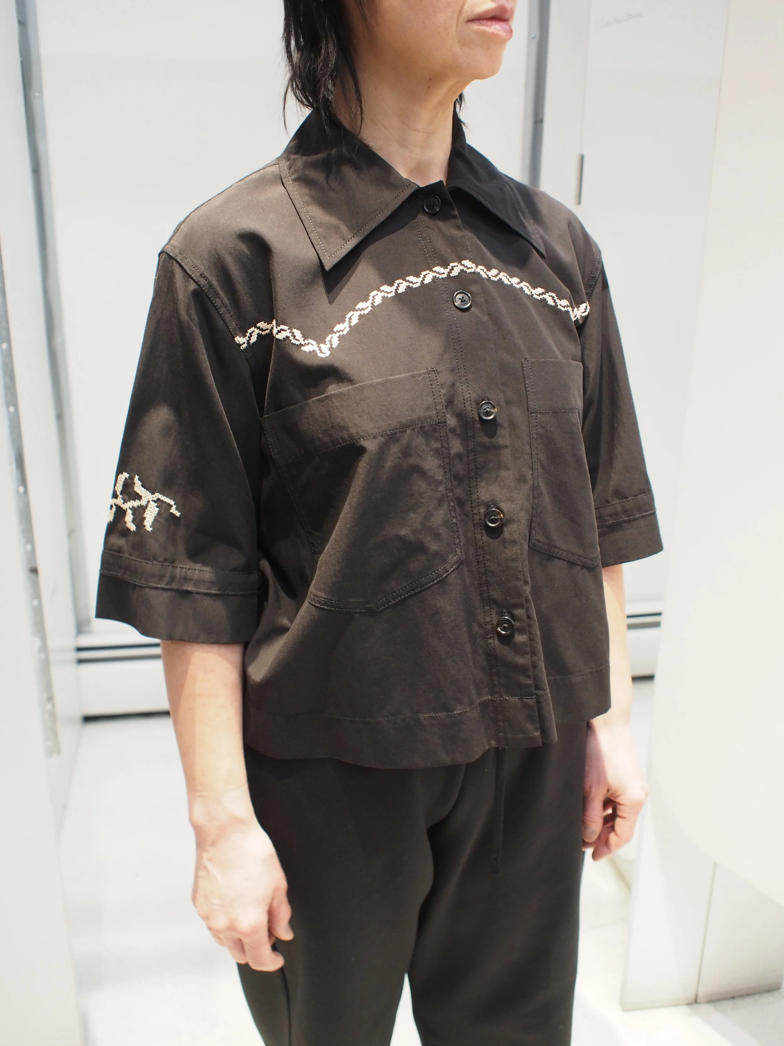 Scotch & Soda Embroidered boxy s/s shirt - Meteorite