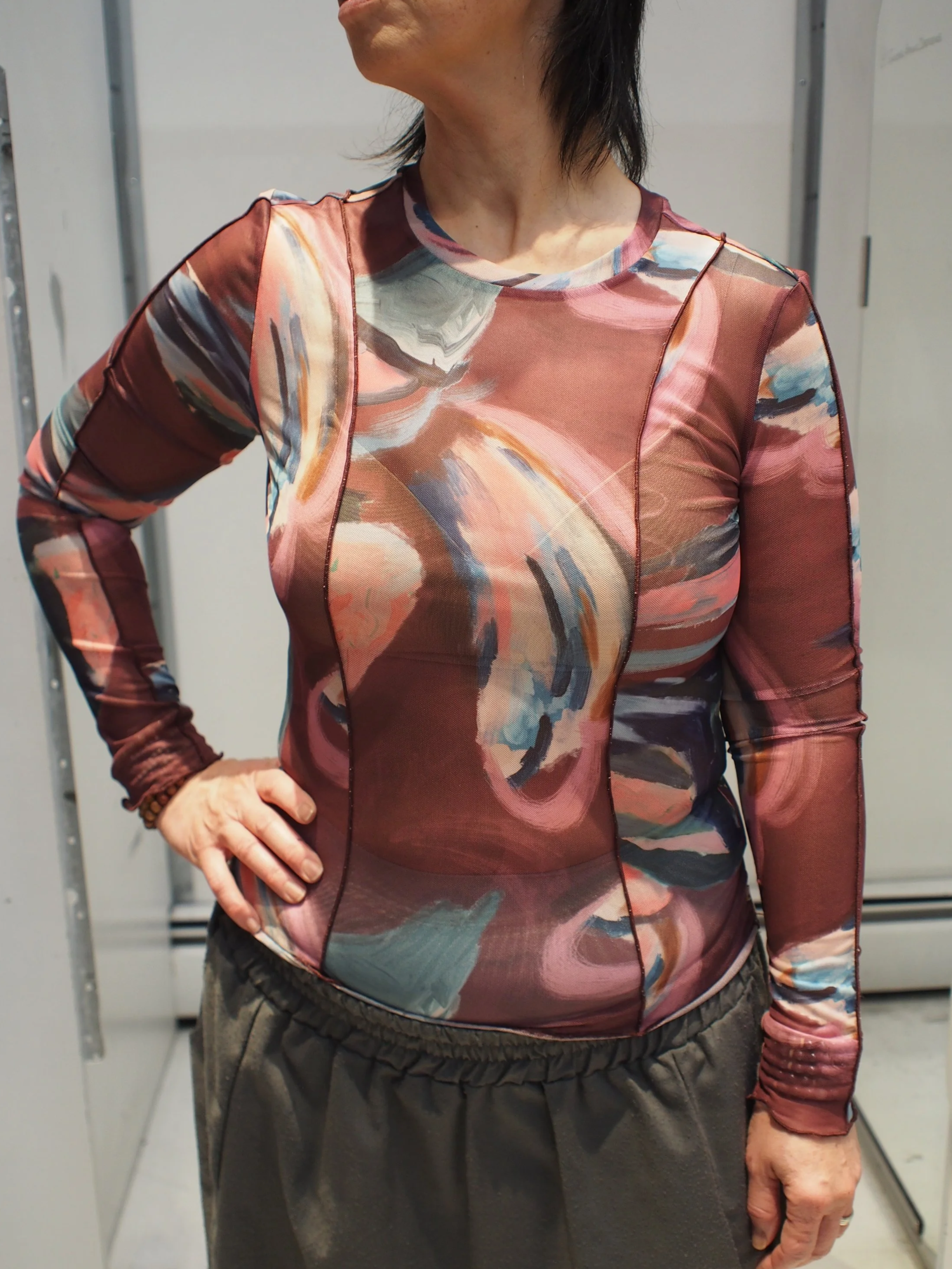 Scotch & Soda Printed mesh l/s top - Abstract Mountain AOP
