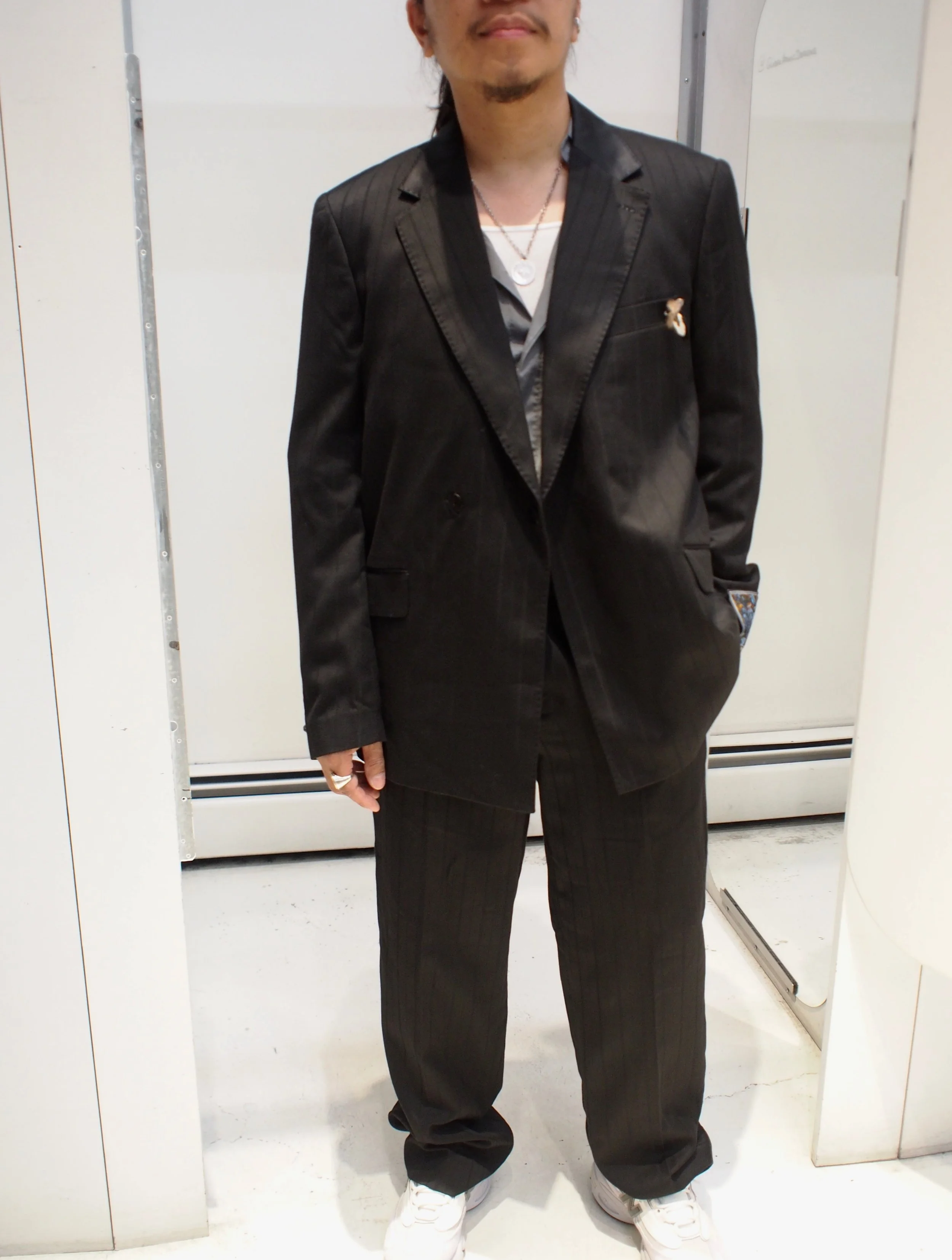 Scotch & Soda Otis Satin trimmed relaxed straight Pants and blazer - Tonal Black Striped