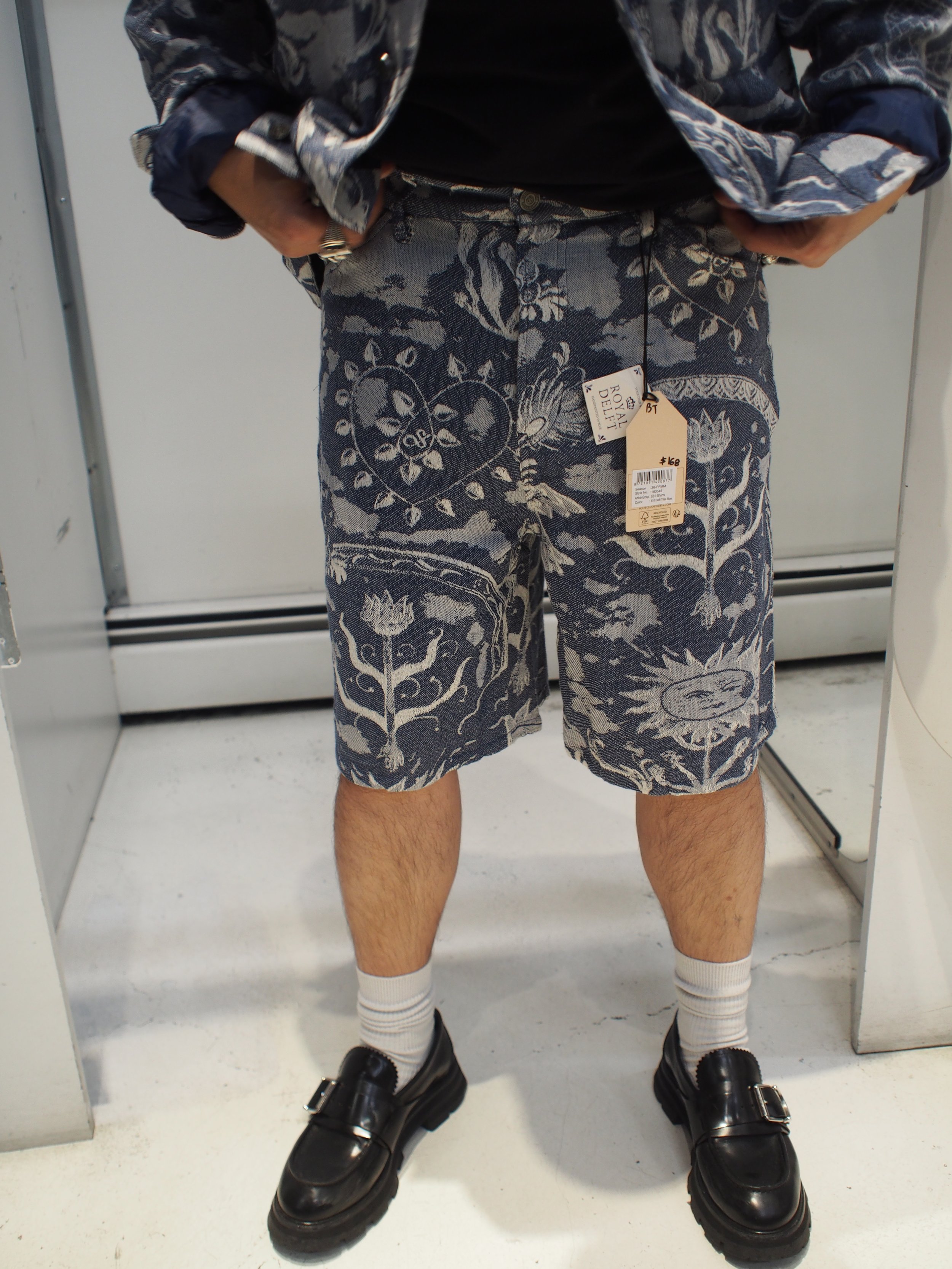 Scotch & Soda x Royal Dellft Blauw Jacquard wide shorts