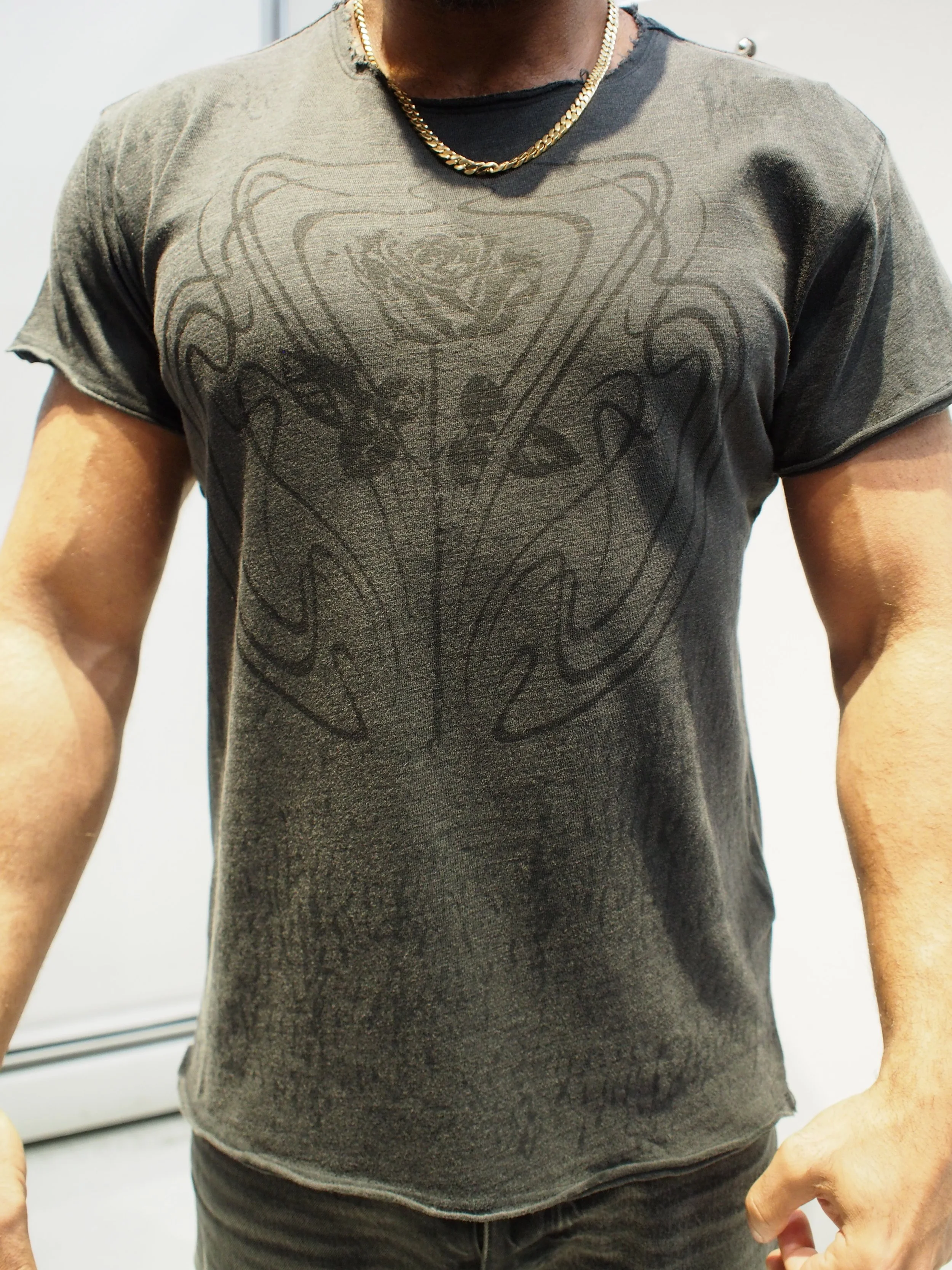 John Varvatos The Framed Rose roll neck crew tee - Charcoal