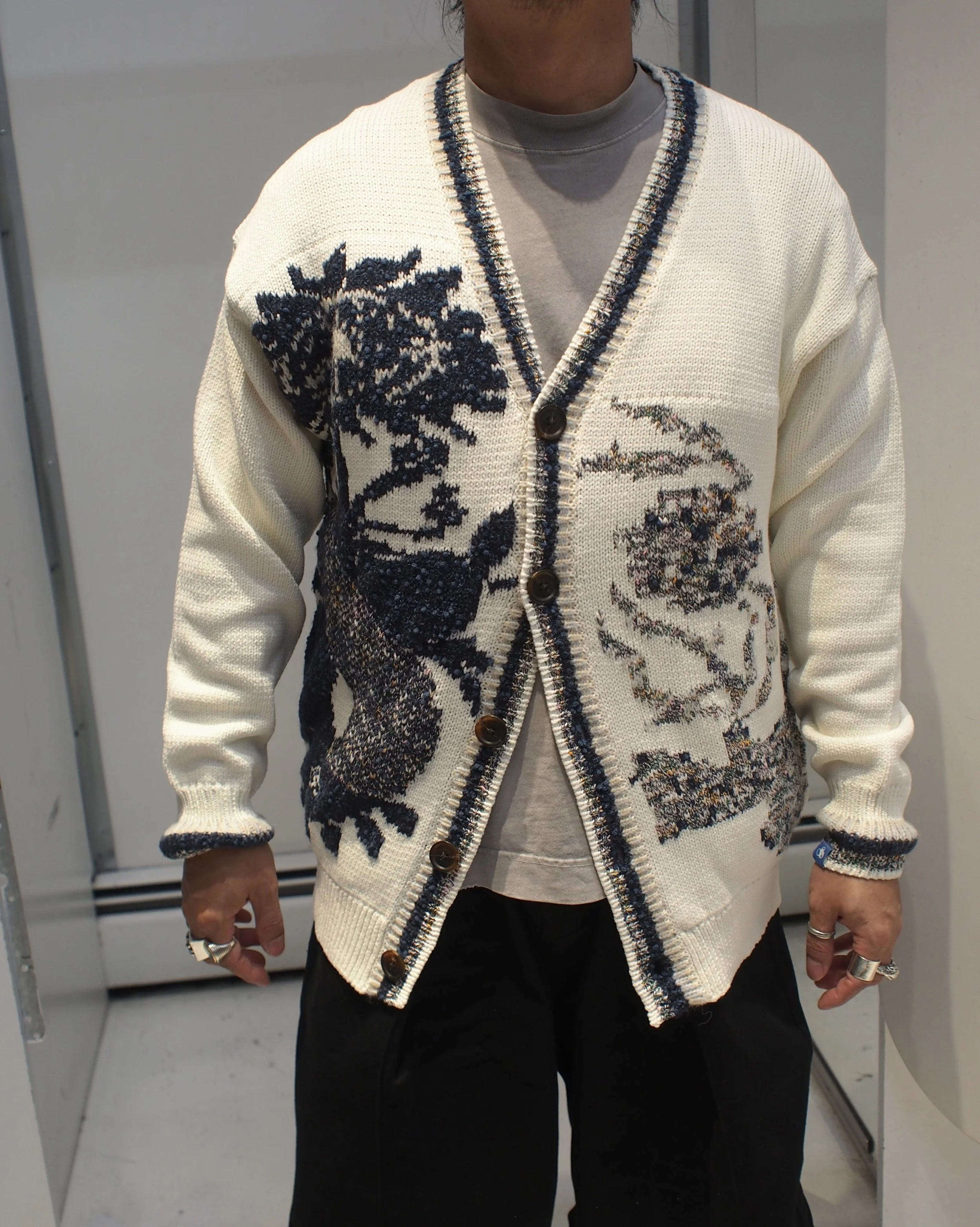 Scotch & Soda Intarsia cotton relaxed fit cardigan - Eggnog