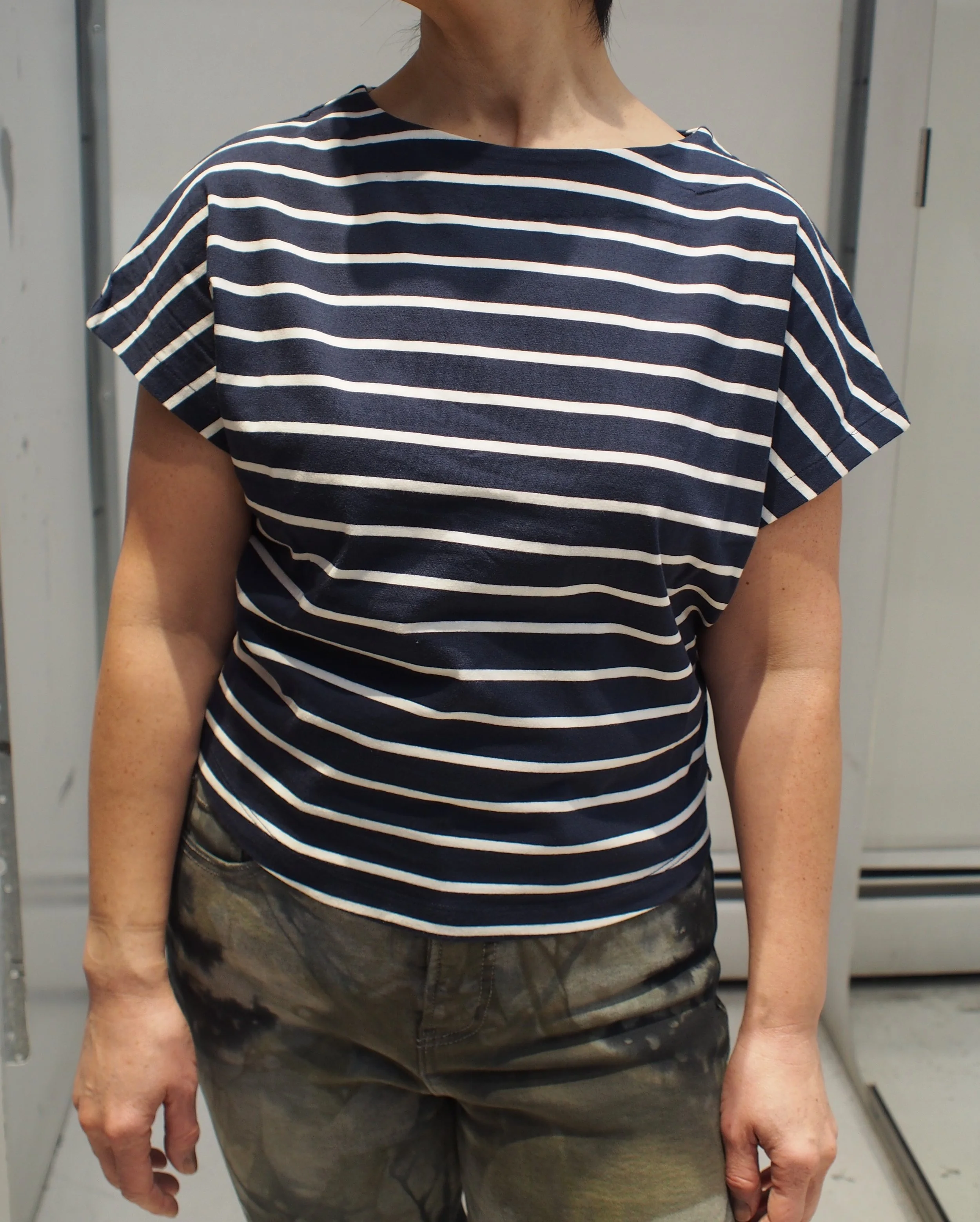 Scotch & Soda Slash neck striped jersey top - Midnight Blue