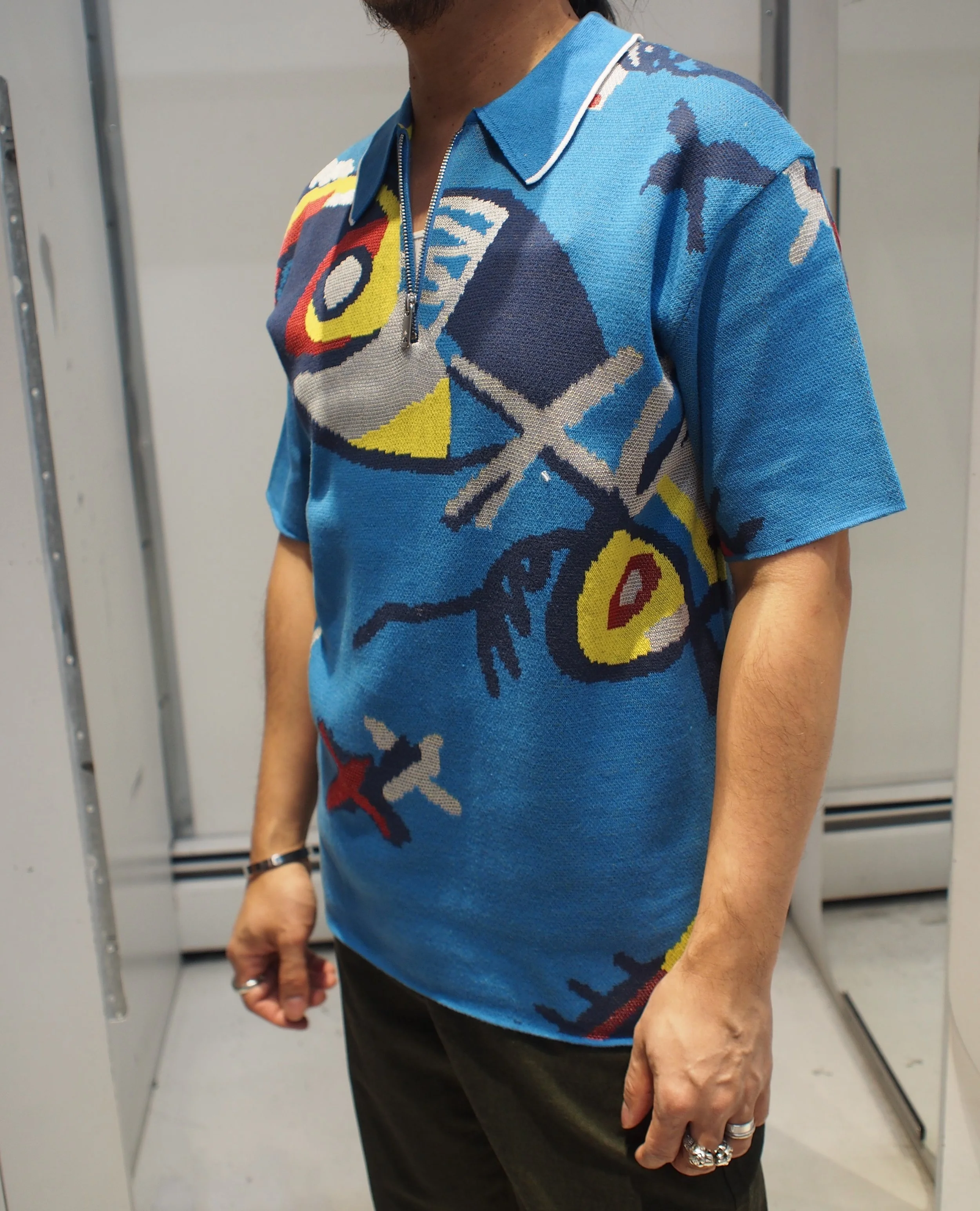 Scotch & Soda AOP jacquard zip polo - Abstract Island Blue