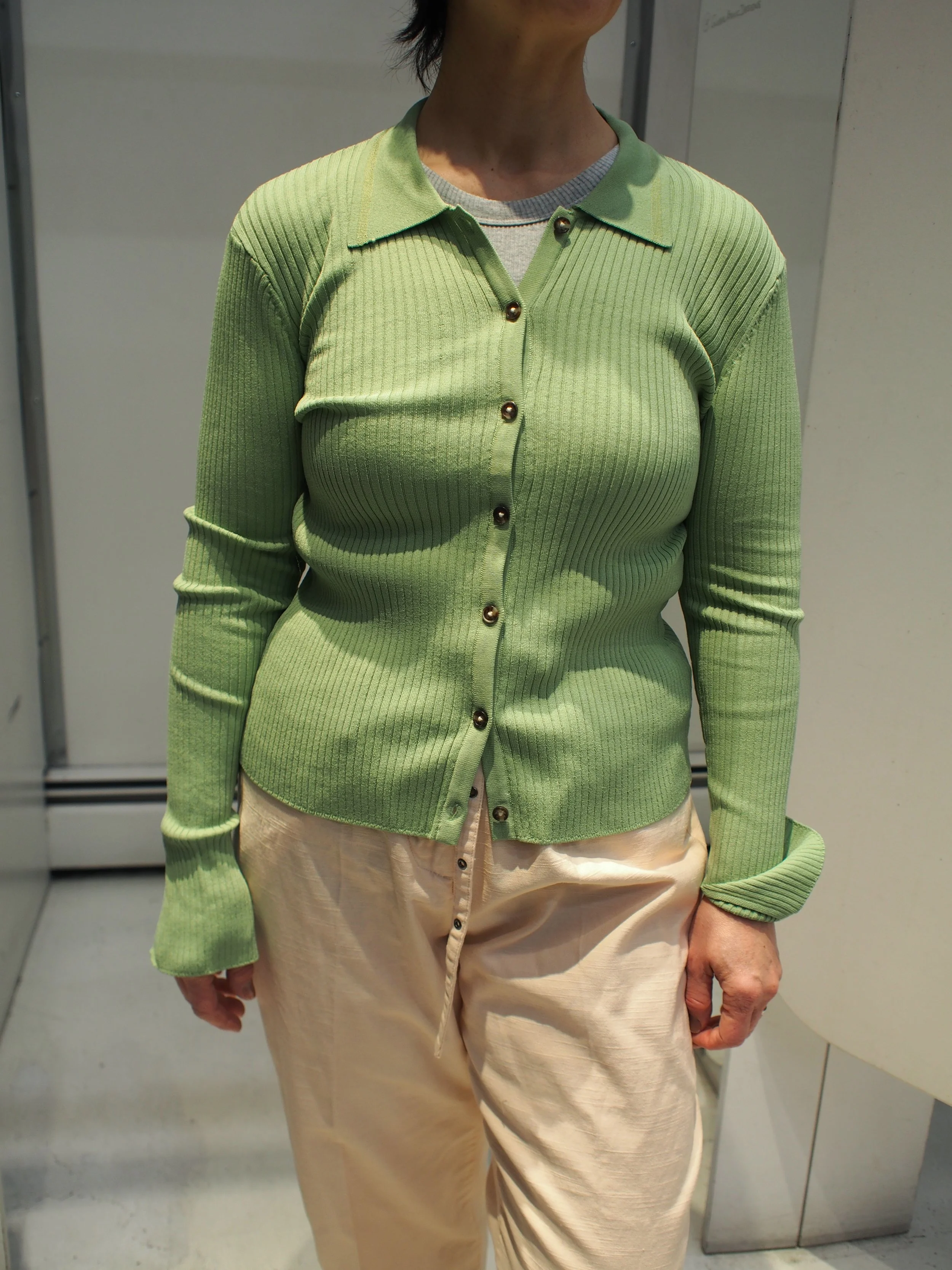 Scotch & Soda Rib polo neck fitted cardigan - Pistachio