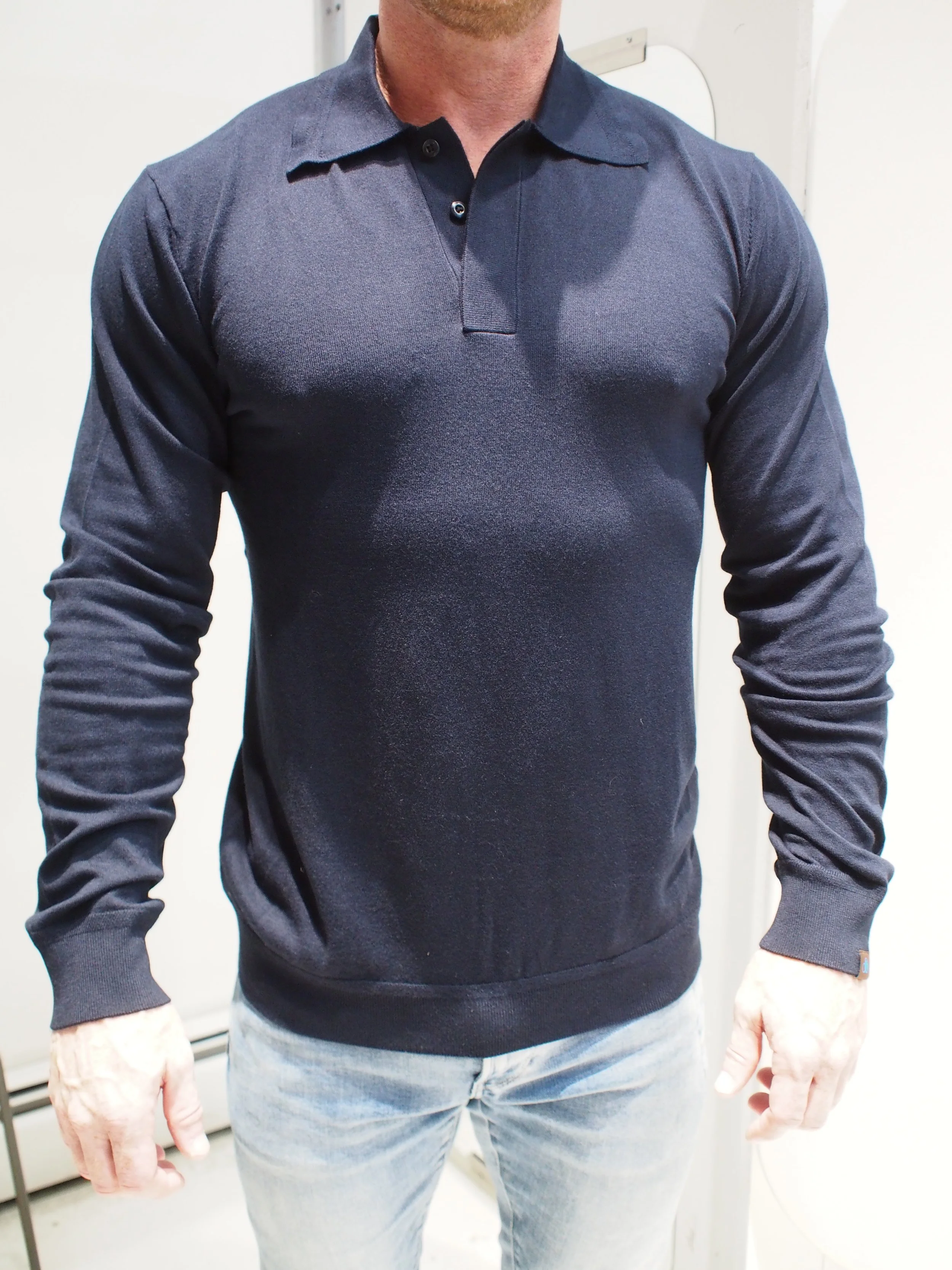 Scotch & Soda Ecovero Long sleeve knit polo - Night