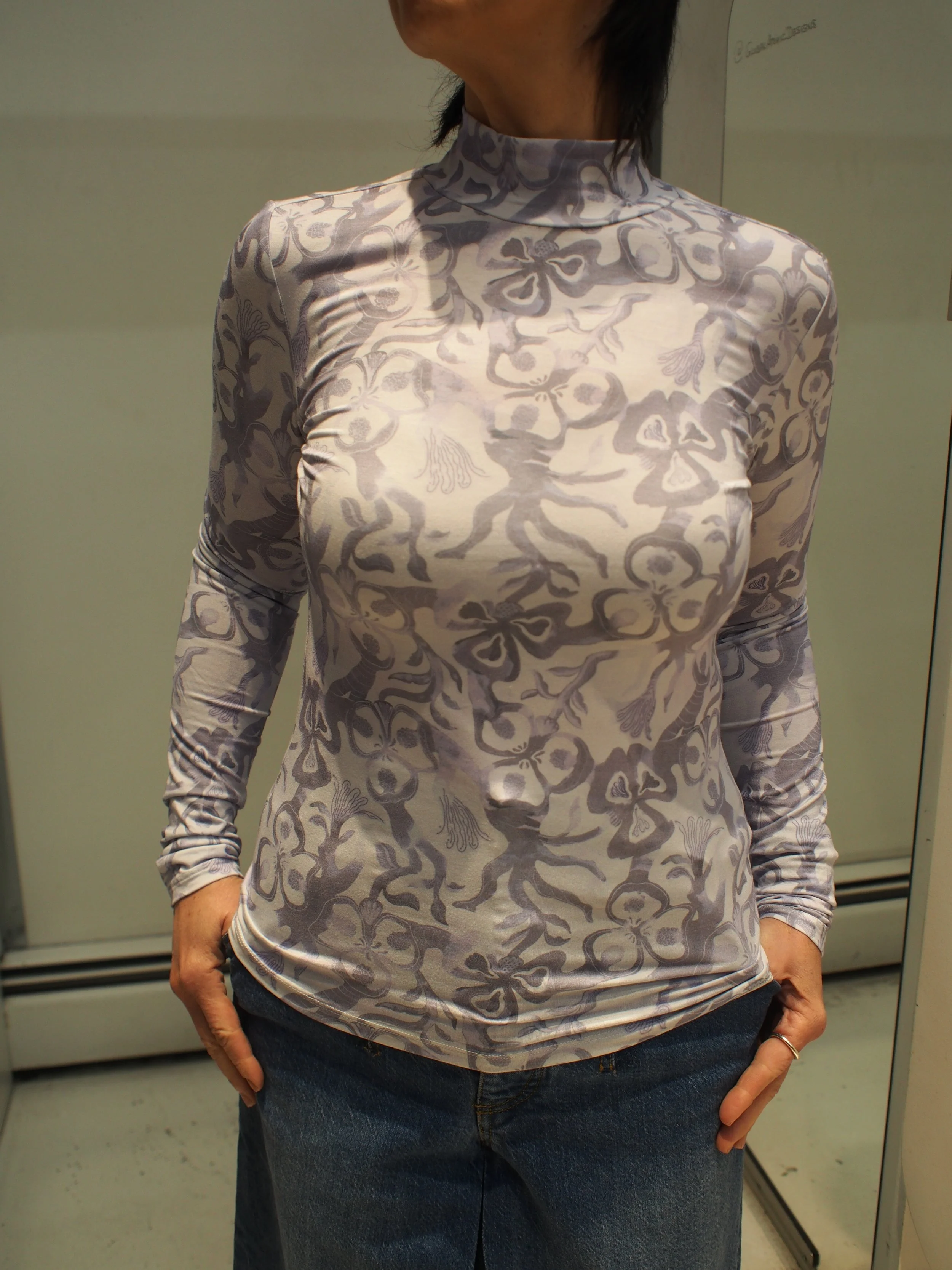 Scotch & Soda AOP mock neck slim fit l/s tshirt - Lavender Dancer