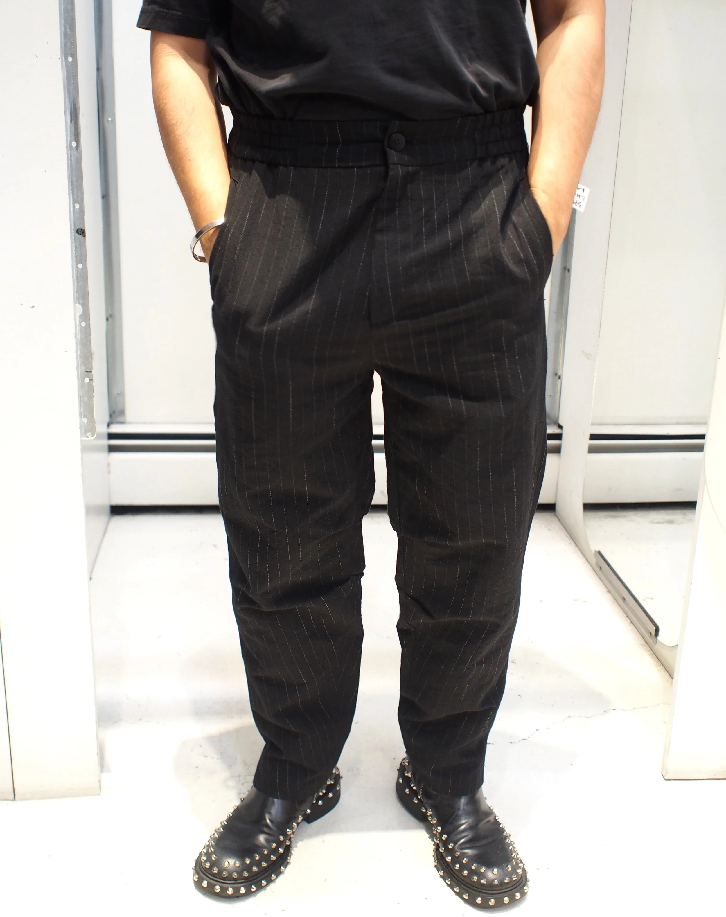 La Haine Inside Us M1044 linen blend articulated trousers - Black Pinstripes