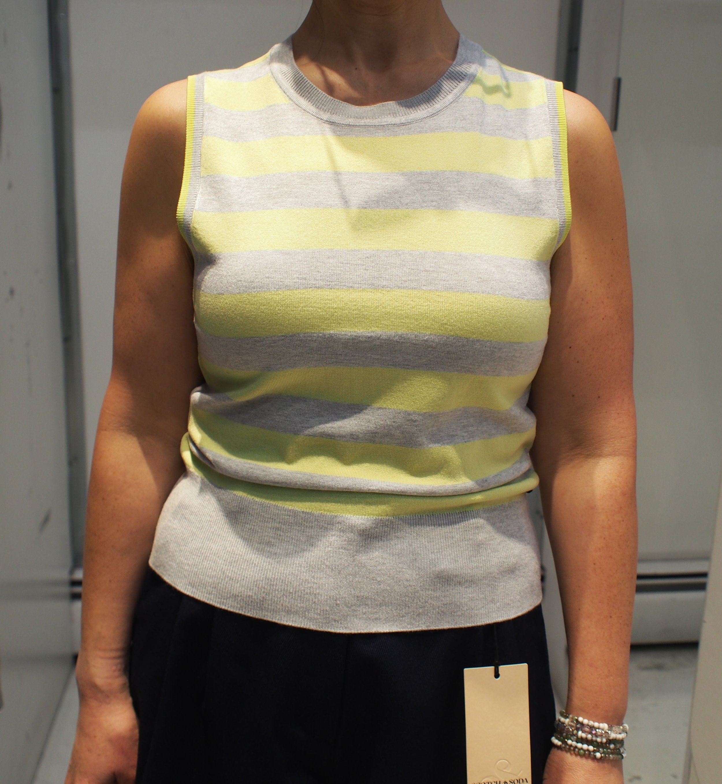 Scotch & Soda crew neck fine knit tank - Lime Green Grey stripes