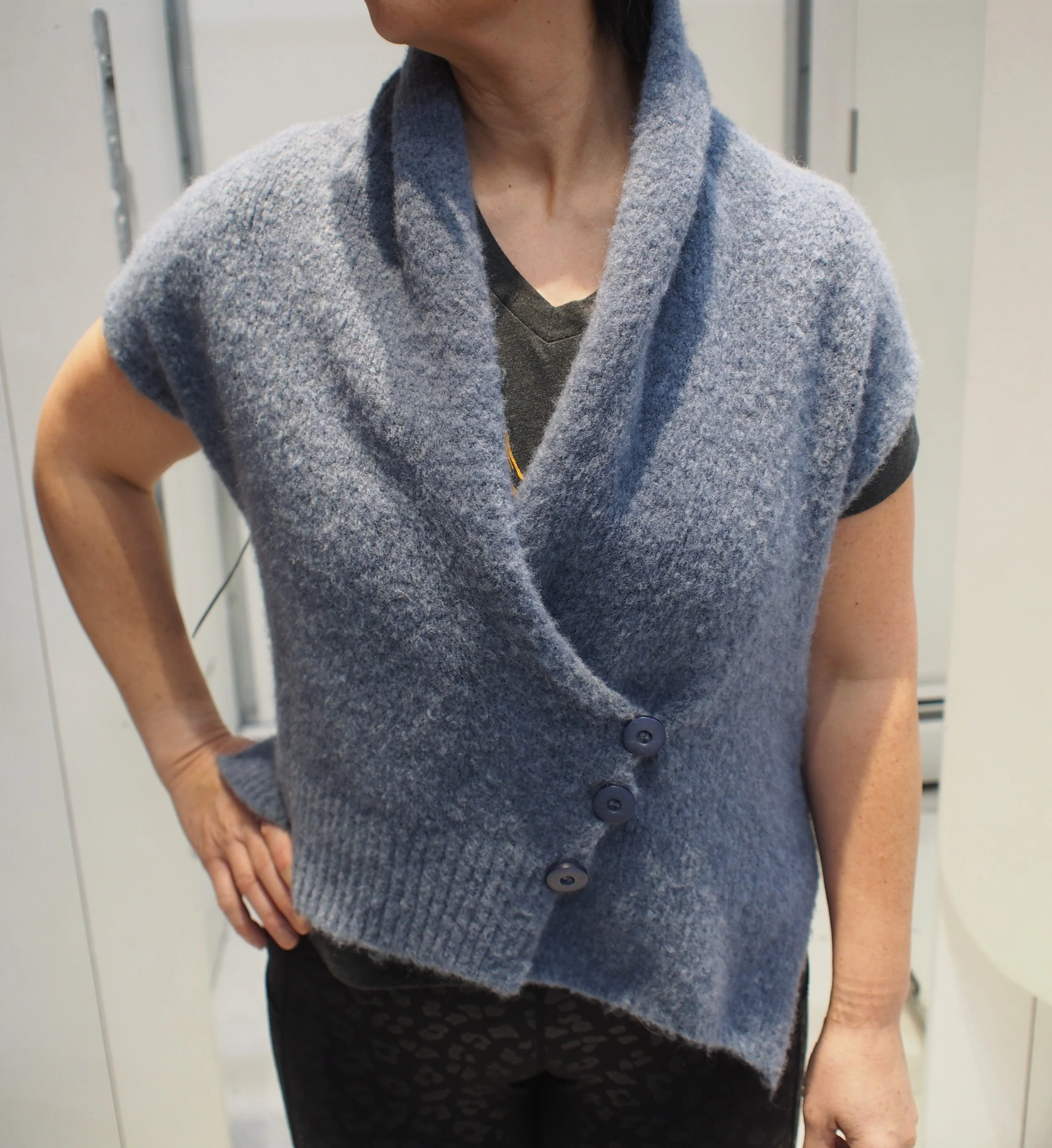 Lotus Eaters Asymmetrical Knitted Wrap Vest - Heavenly Sky