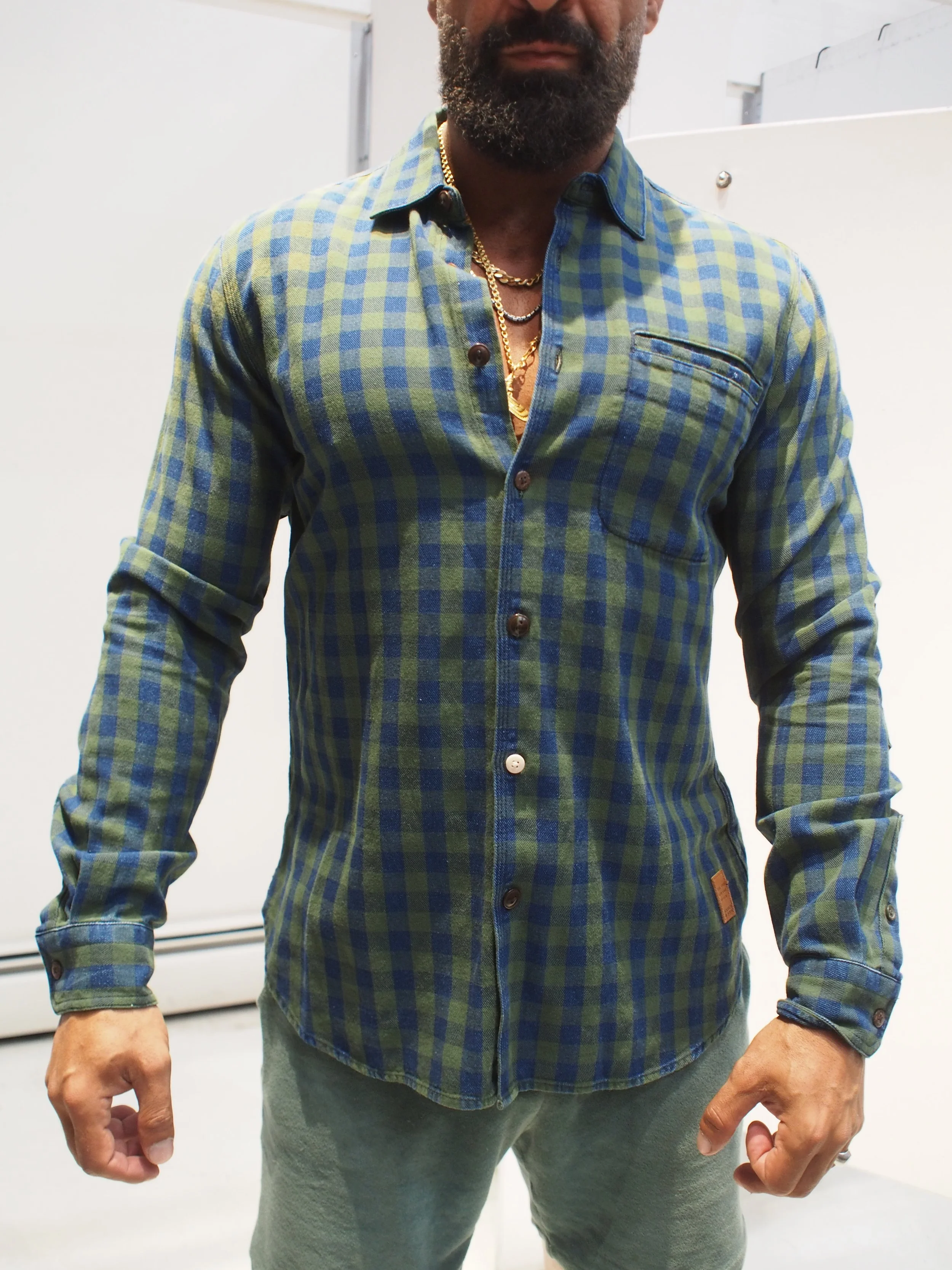 Scotch & Soda Yarn dyed indigo check l/s shirt - Field Green