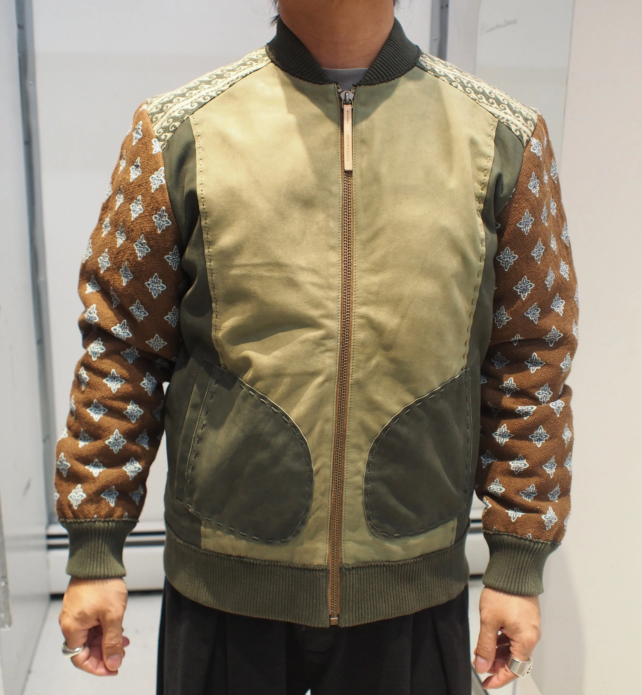 Scotch & Soda Artisan Patchwork Nubuck Bomber - Forest Night