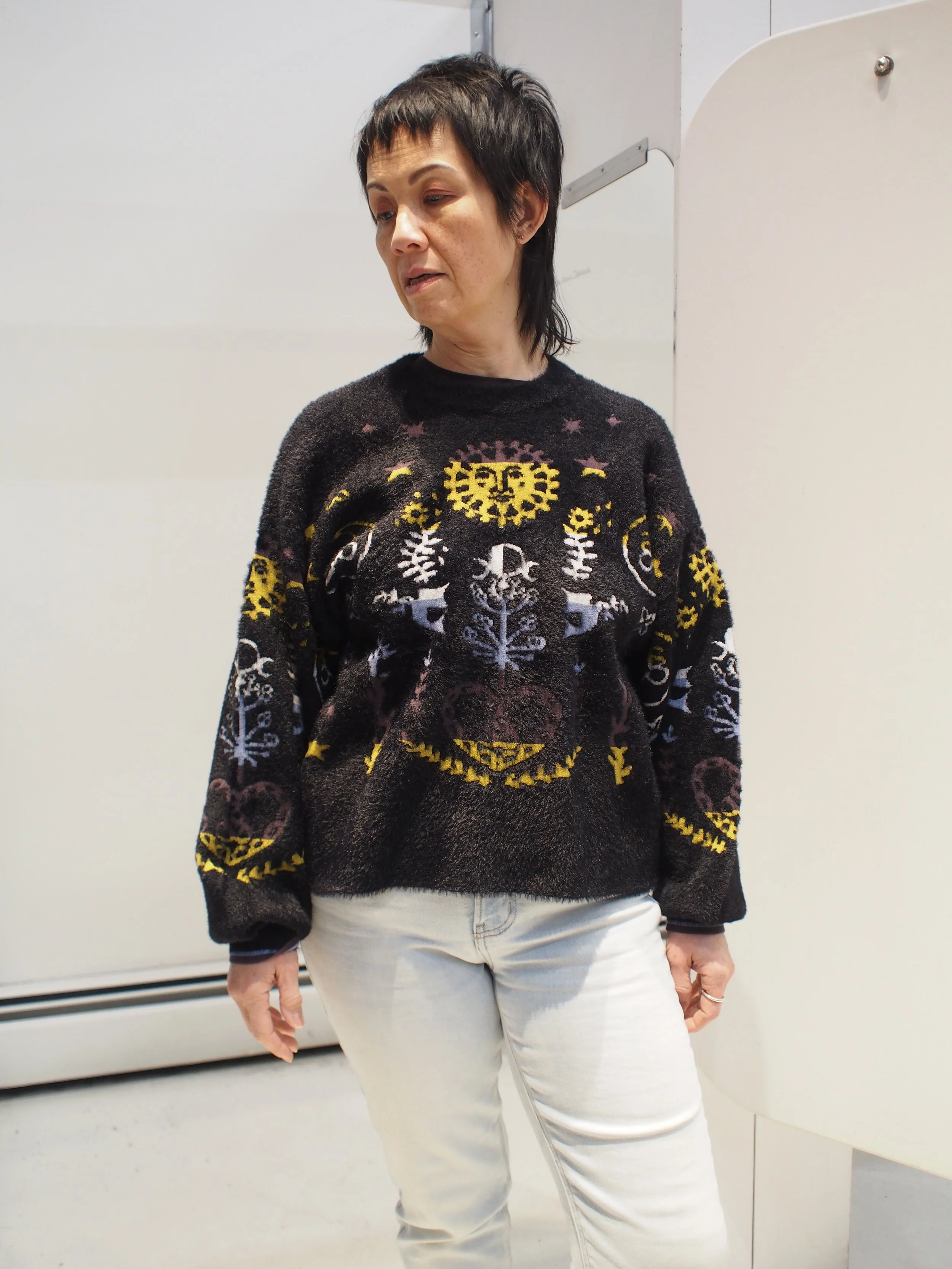 Scotch & Soda Intarsia Jacquard boxy fit pullover sweater - Meteorite