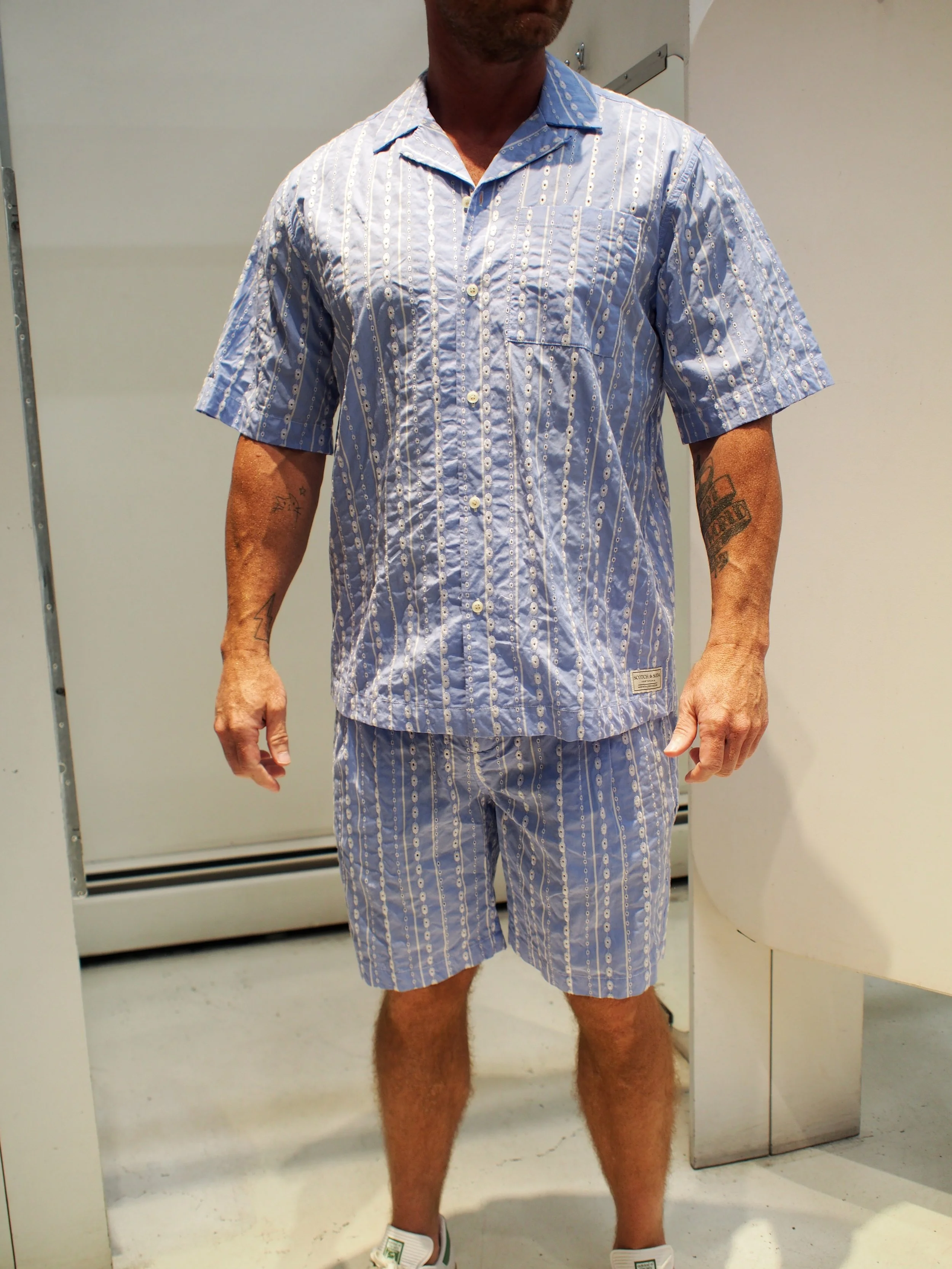 Scotch & Soda Embroidered relaxed s/s shirt & Twilt matching shorts - Sky Blue