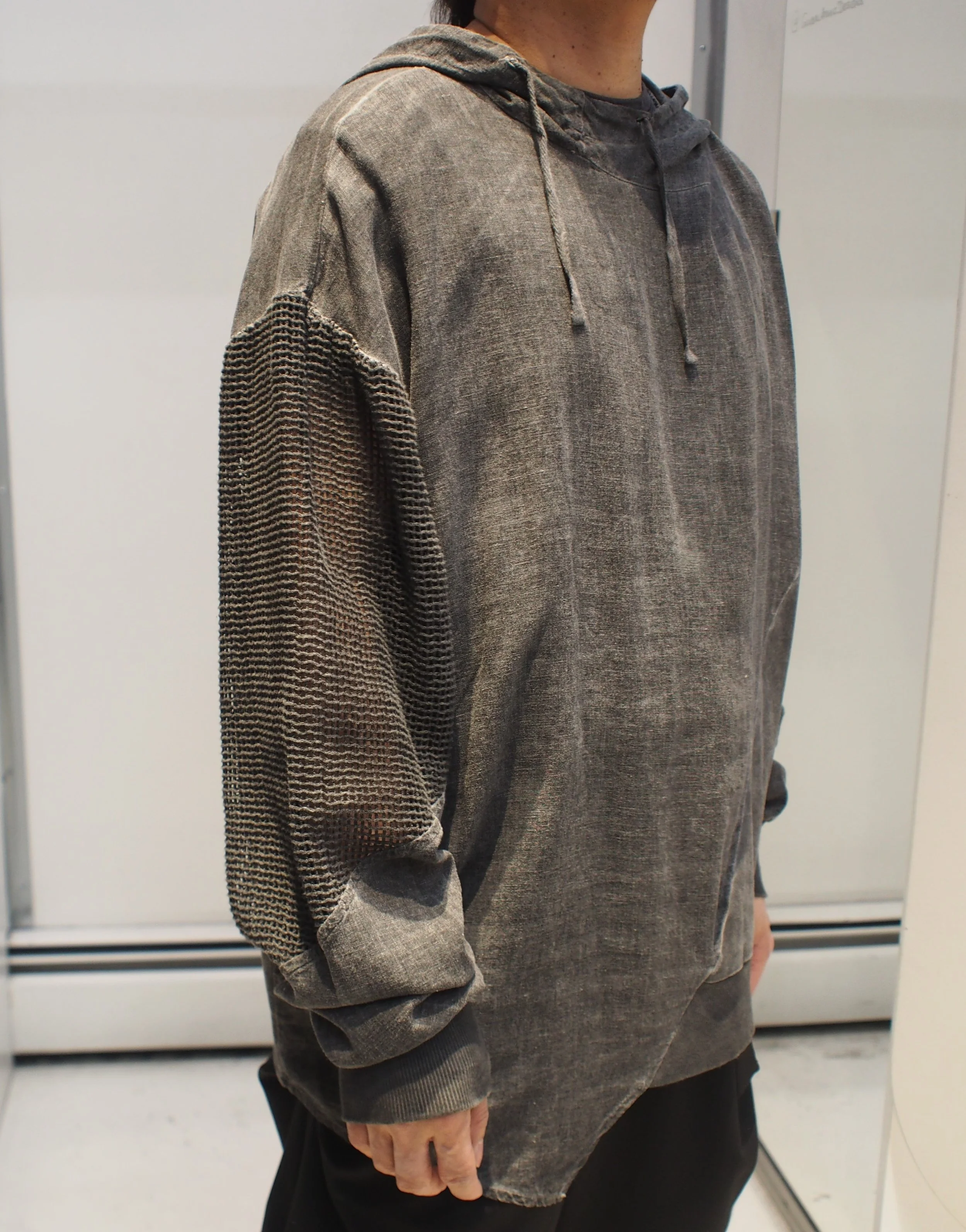 La Haine Inside Us 3B asymmetrical paneled oversized linen hoodie - OD Grey
