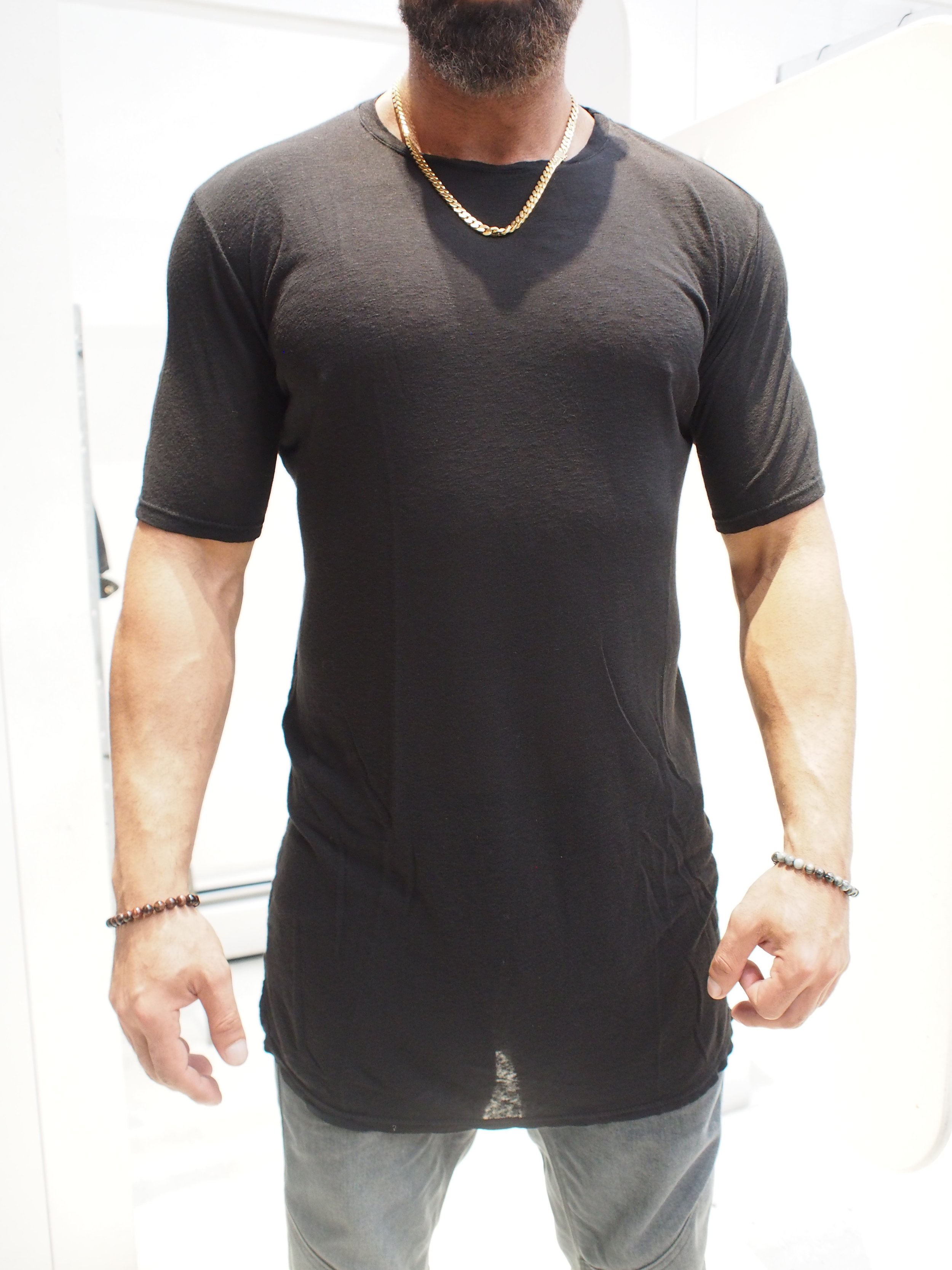 La Haine Inside Us 3V M1080 Viscose linen long line crew tee - Black