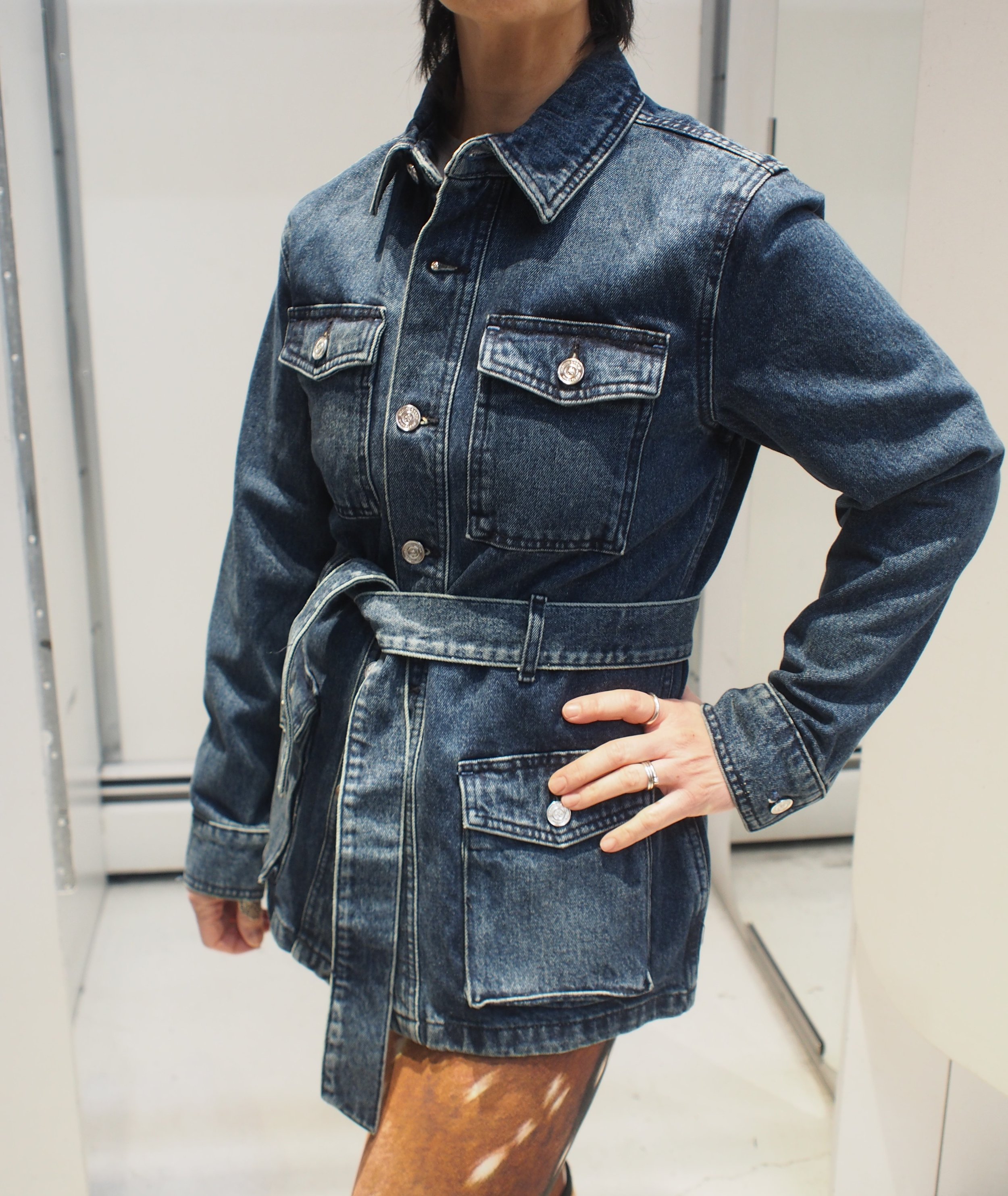 Scotch & Soda Worked out belted denim jacket - Framework Blue