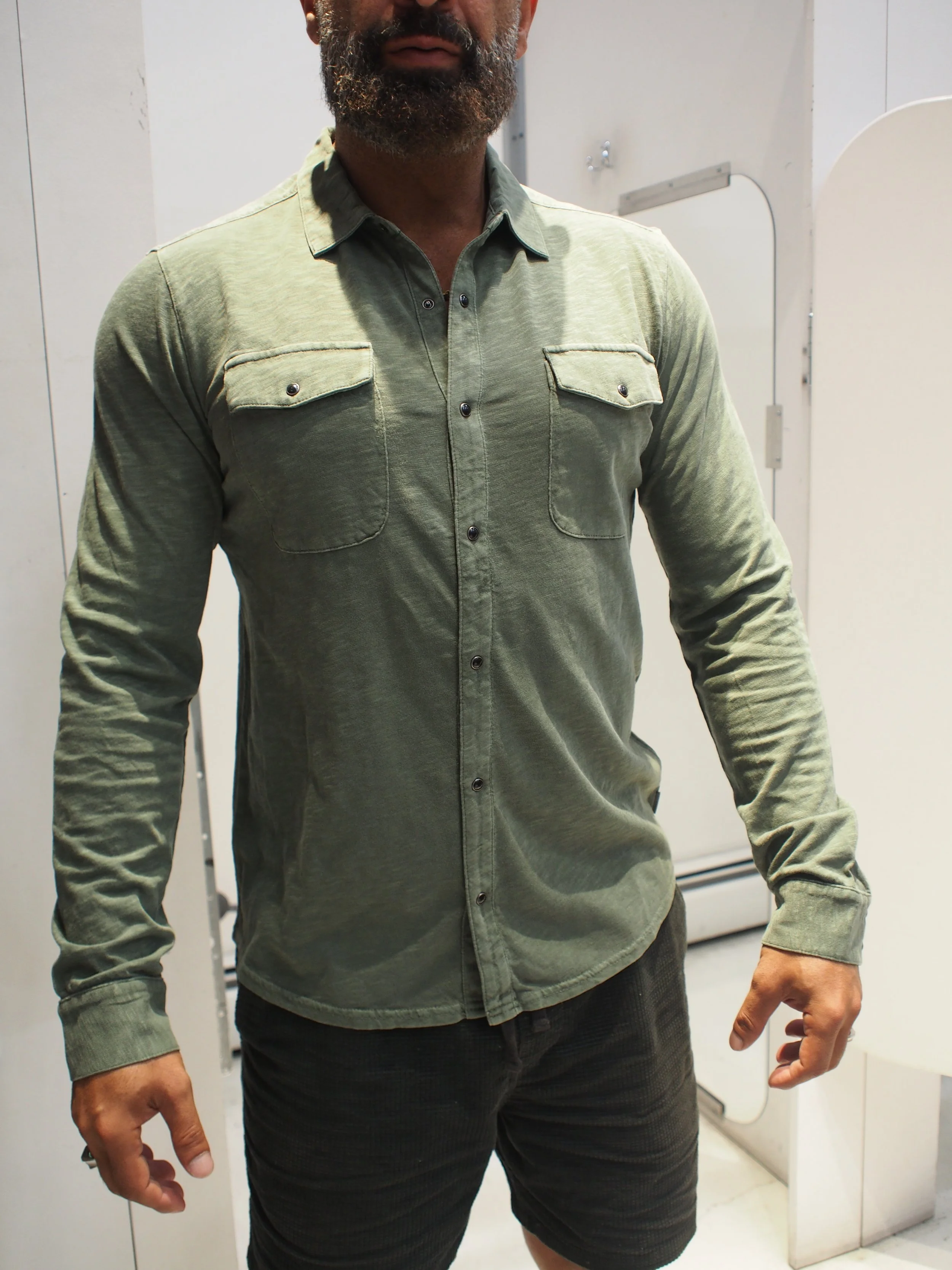 John Varvatos ARVON LS slub knit western shirt - Vintage Army Green