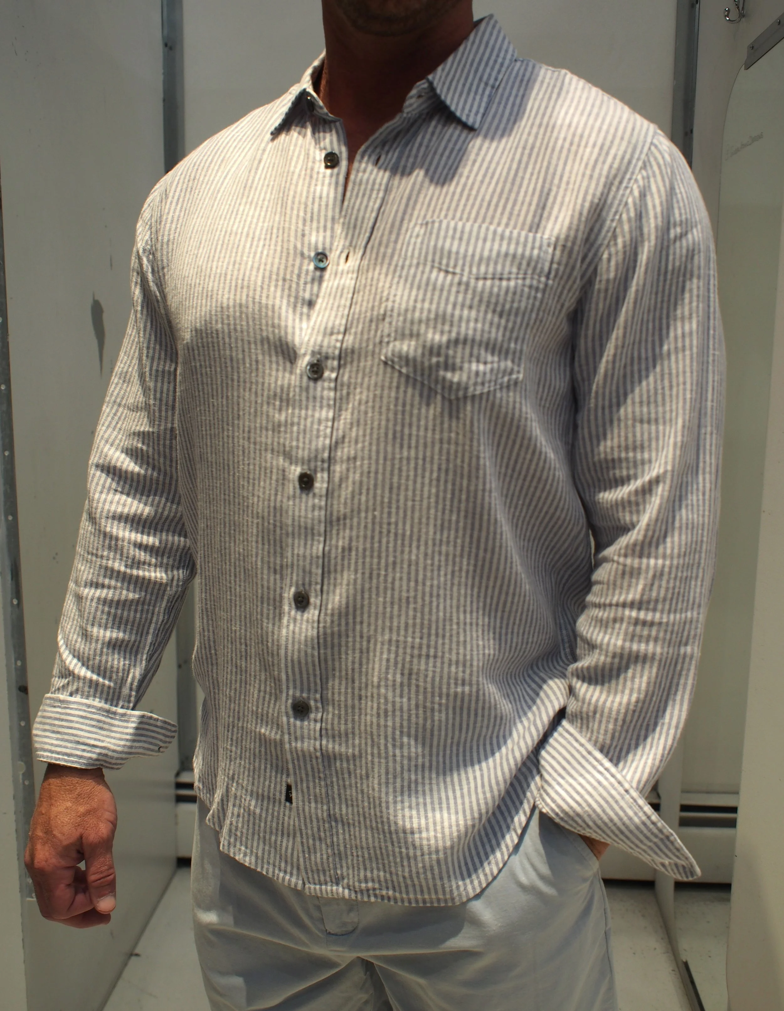 RAILS Connor Linen blend l/s shirt - Denim White Railroad