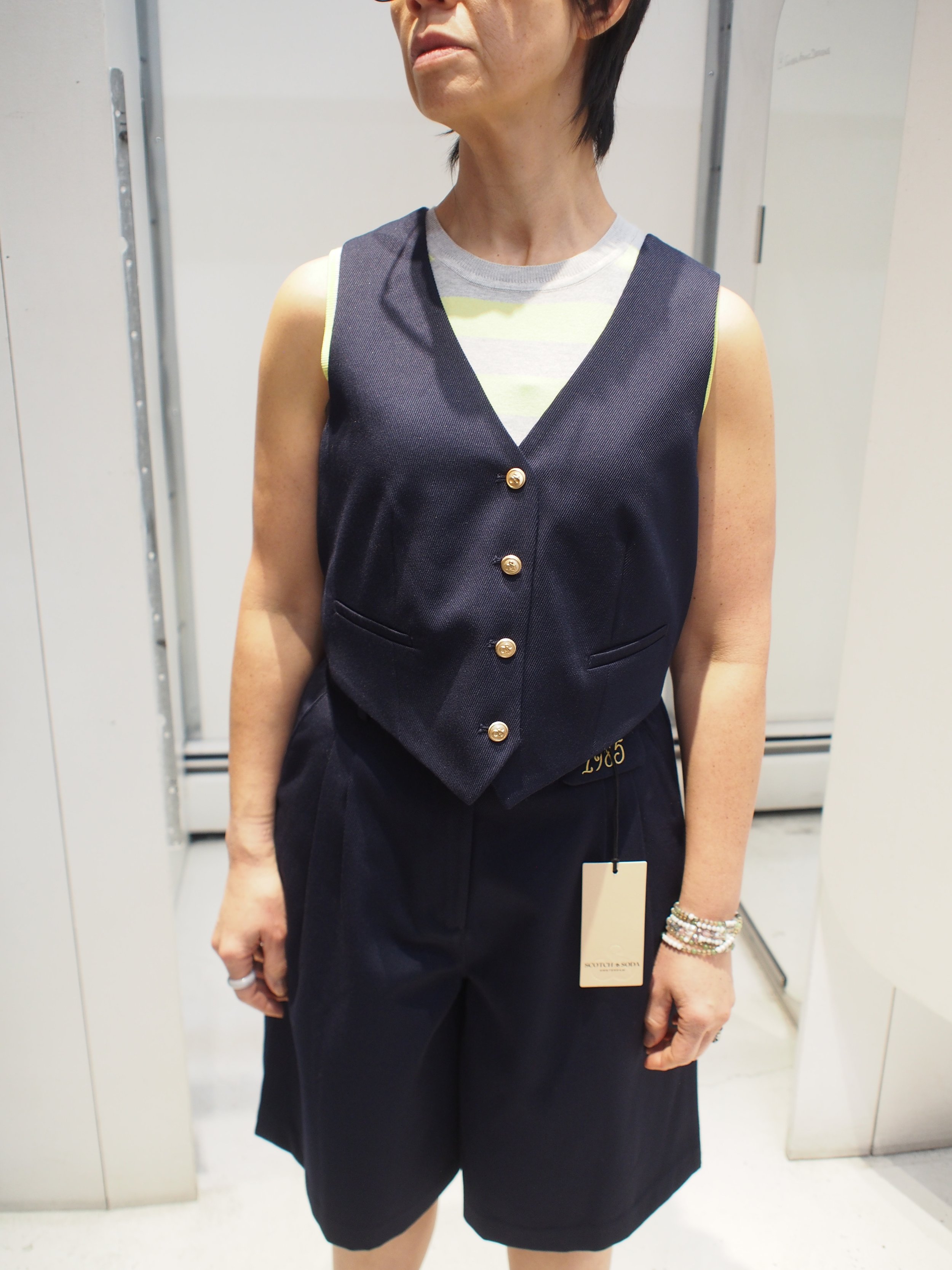 Scotch & Soda Cross back gabardine twill waistcoat (co-ord) - Navy