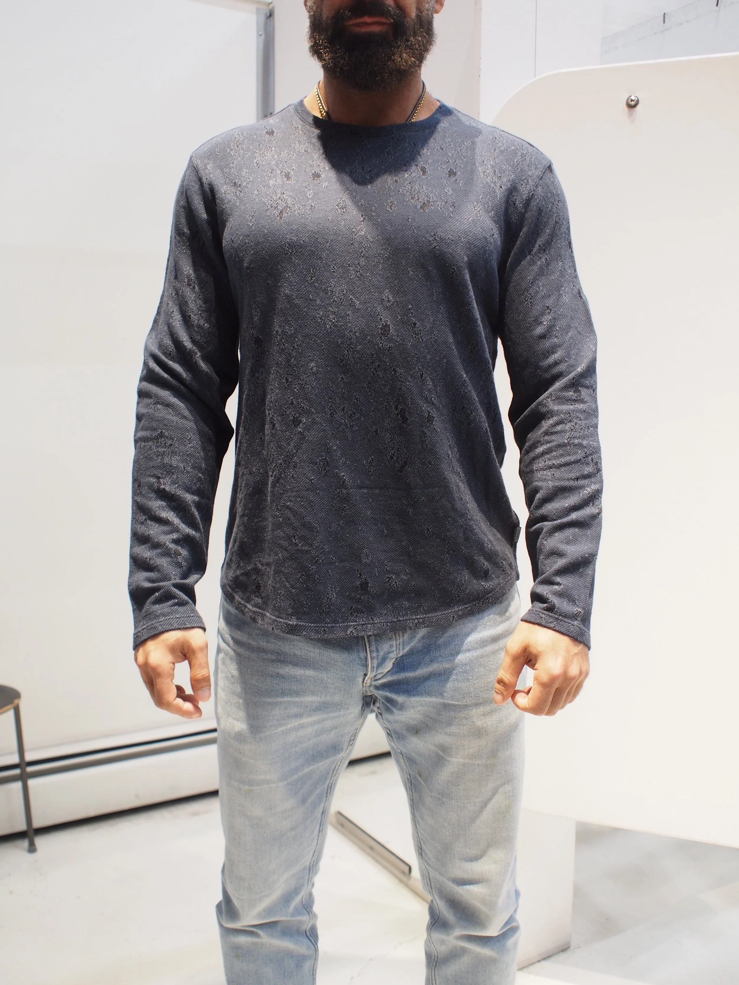 John Varvatos Texture jacquard crew neck l/s top - Navy