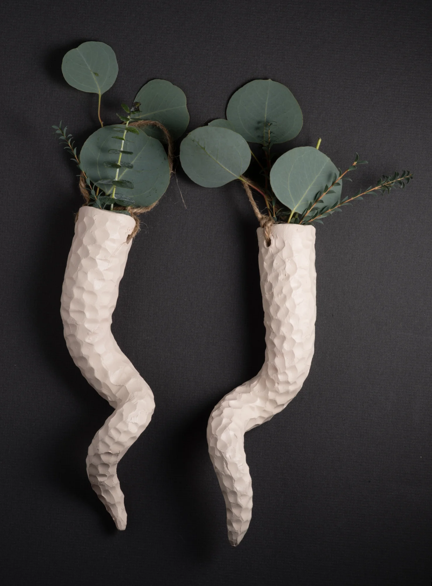 These abstracted antlers and horns are inspired by growing up in North Carolina, where I often stumbled upon shed deer antlers in the vast woods of the region. Each antler and horn is hand carved from clay, making them one of a kind. These hanging antler sets are designed to hang and hold flowers or air plants. You can buy the set or a single antler, these beautiful and unique pieces add a rustic touch to any home, becoming the center piece of any room. If you don't see a color or size you like, I can make custom sculptures tailored specifically to your aesthetic. 